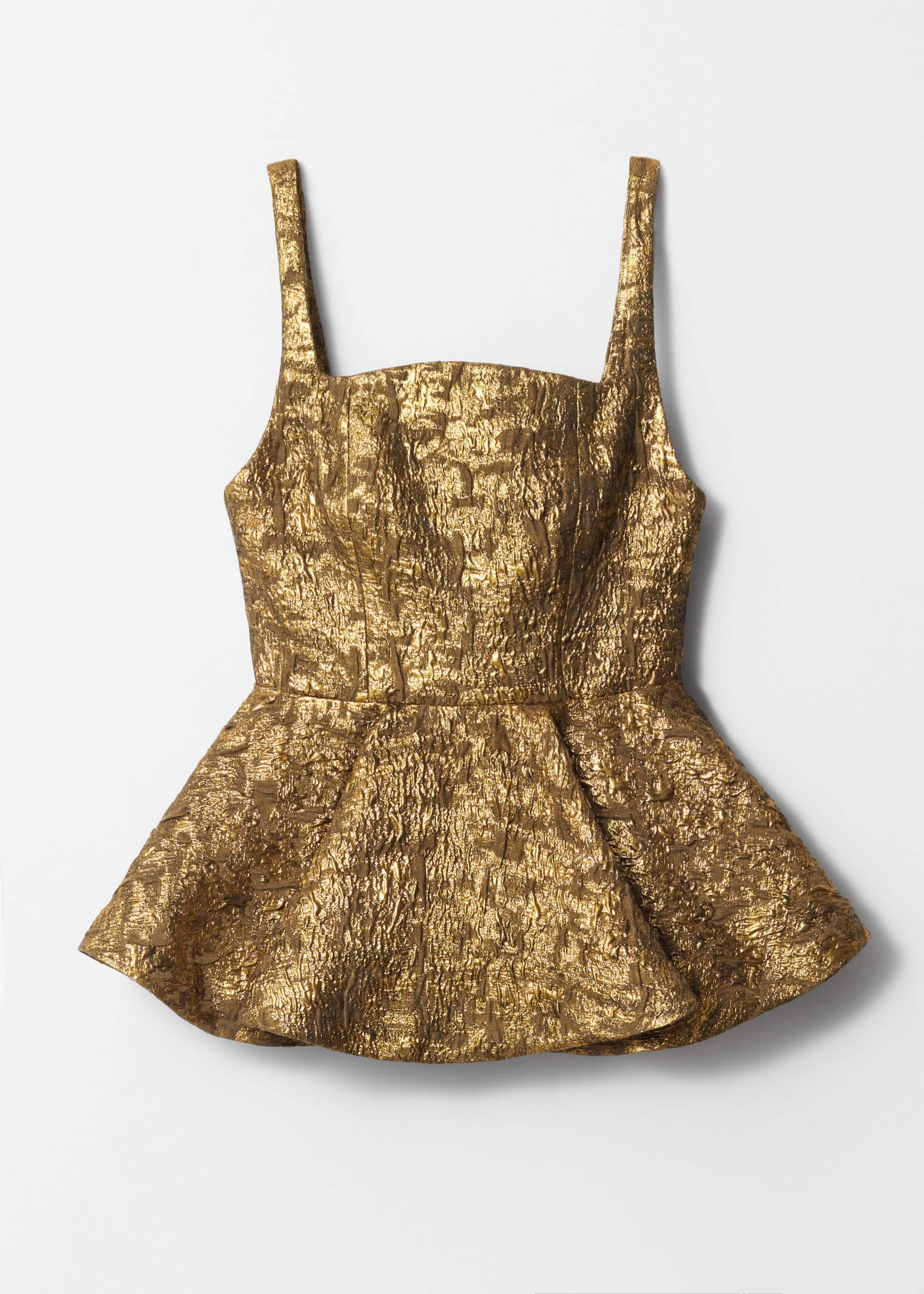 Metallic Jacquard Peplum Top - Gold - Still Life