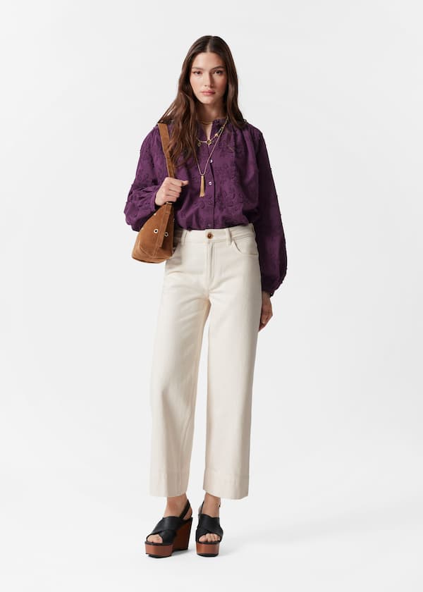 Voluminous Floral-Appliqué Blouse