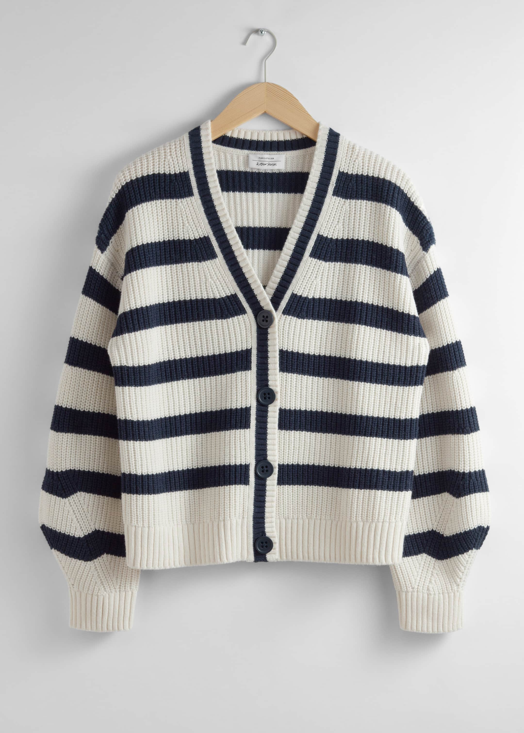 Cardigan en maille rayée - Bleu marine/Blanc - Still Life