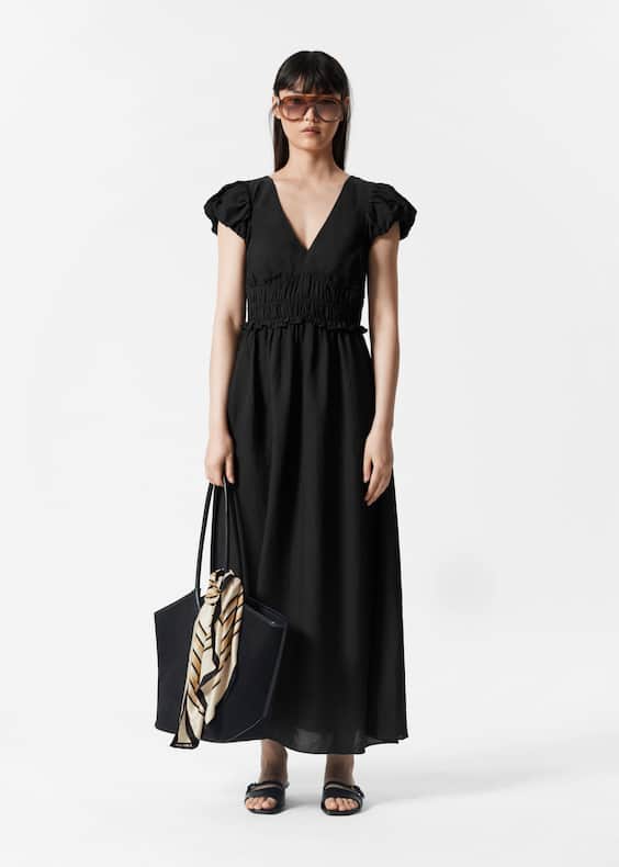Bubble-Sleeve Midi Dress