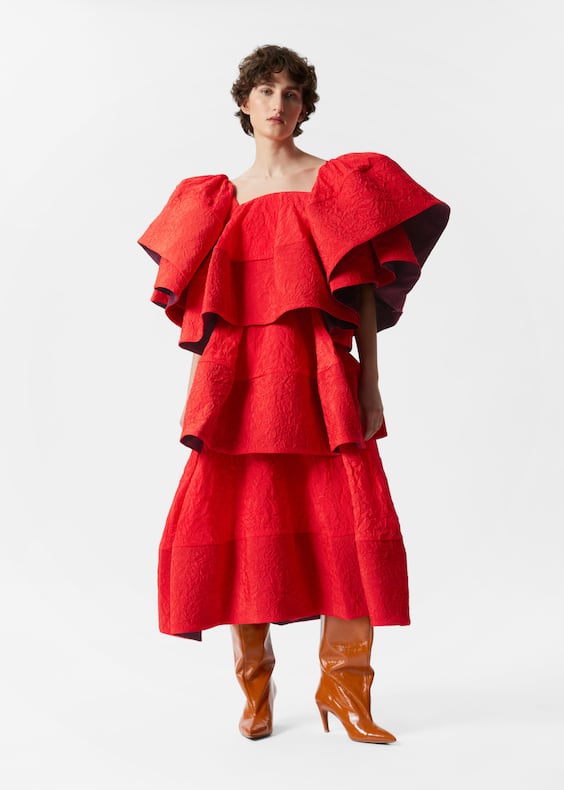 Ruffle Jacquard Midi Dress