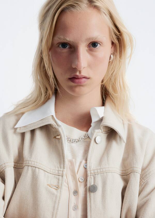 Cropped Tie-Closure Denim Jacket