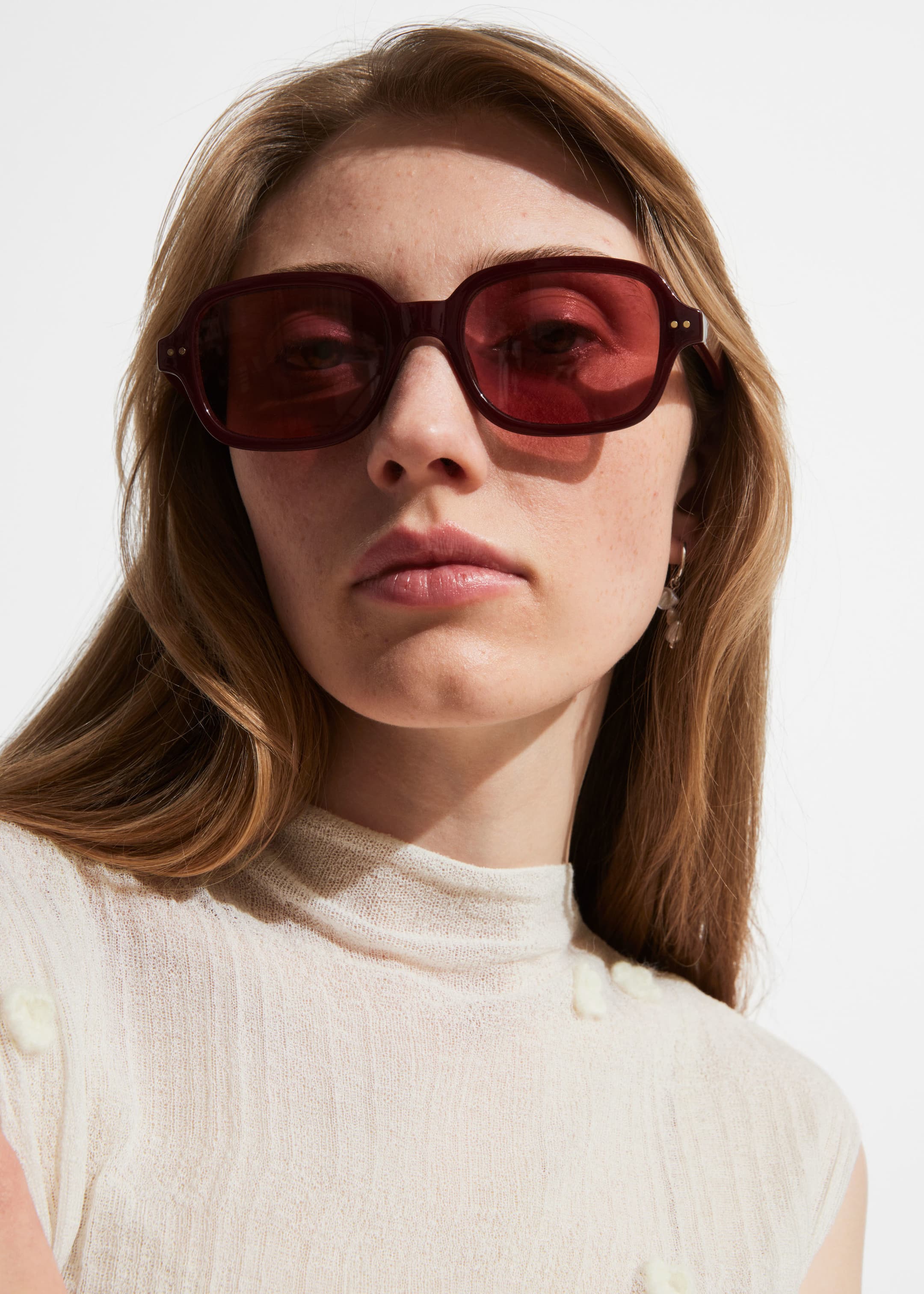 Rectangular Frame Sunglasses - Burgundy - Lookbook