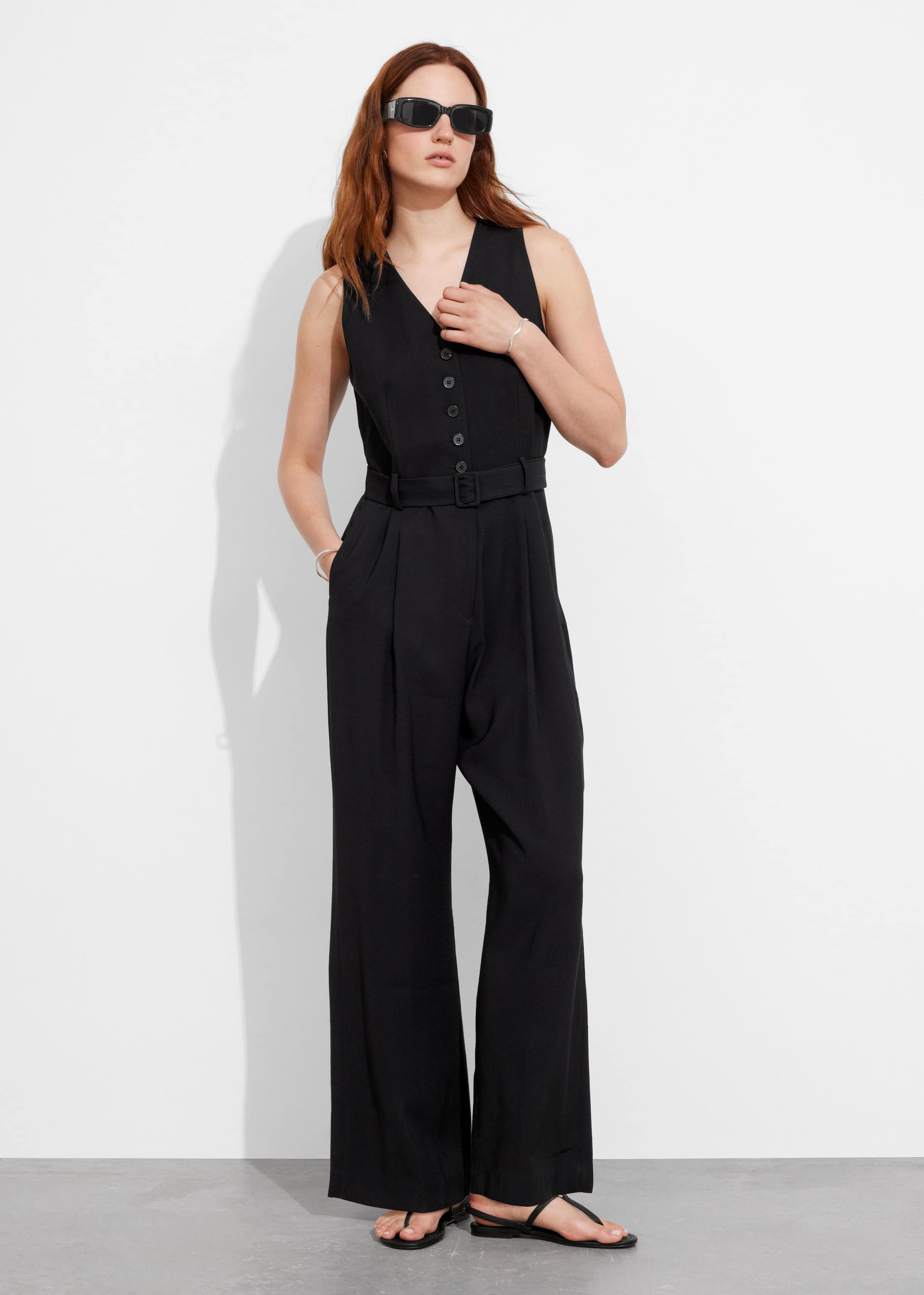 Image of Buttoned Sleeveless Jumpsuit