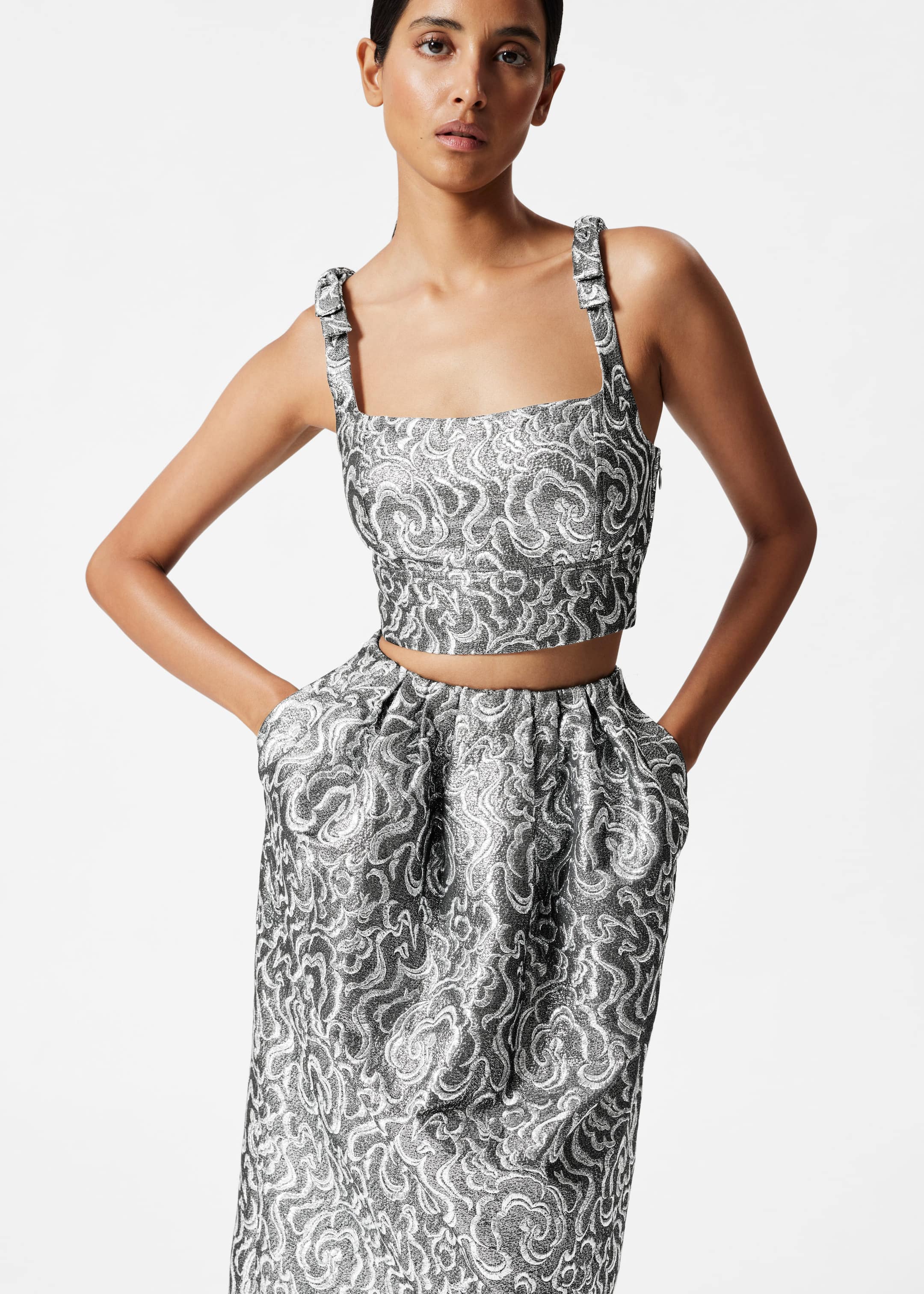 Image of Metallic Jacquard Crop Top