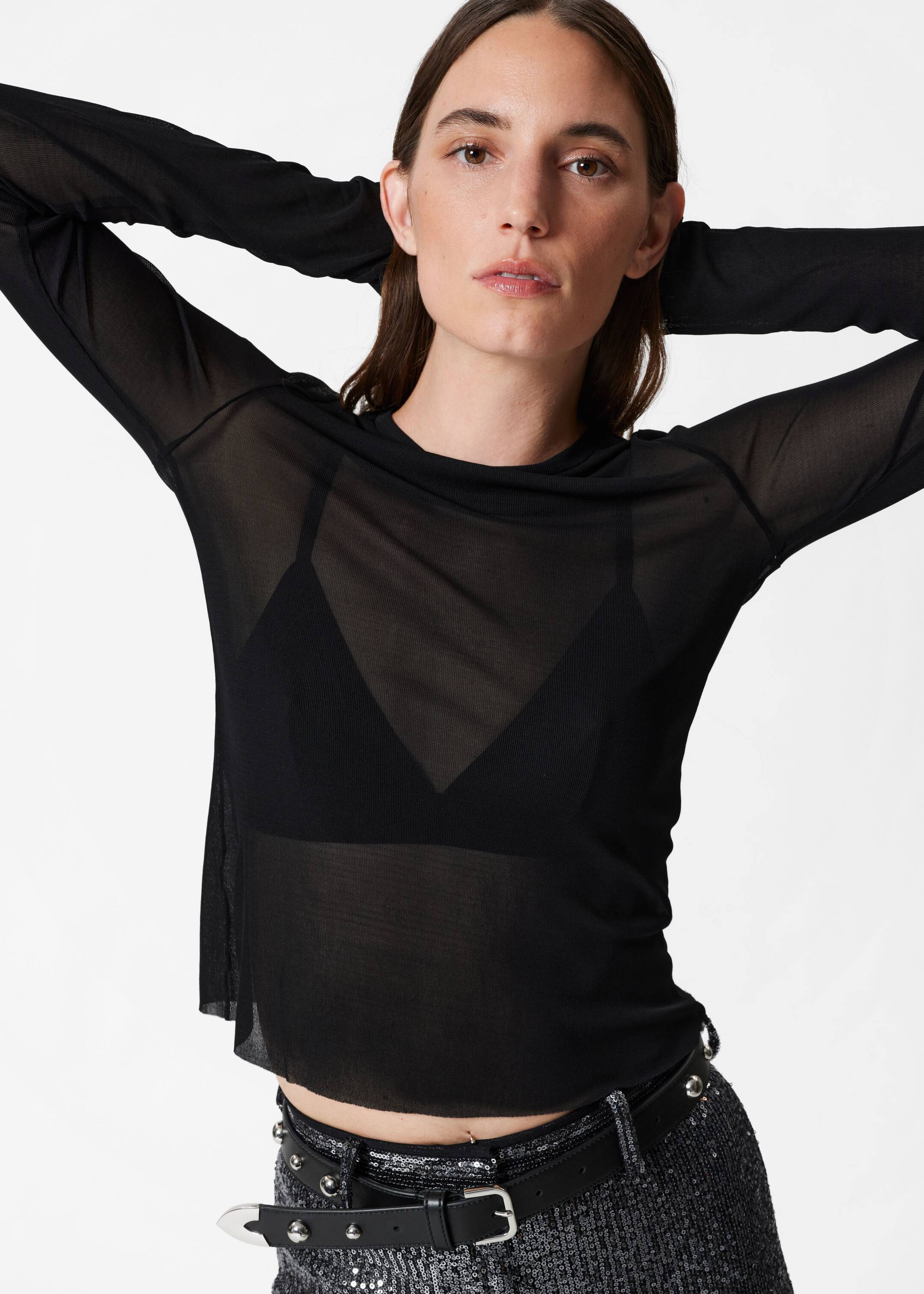 Sheer Silk Top - Dark Brown - Lookbook