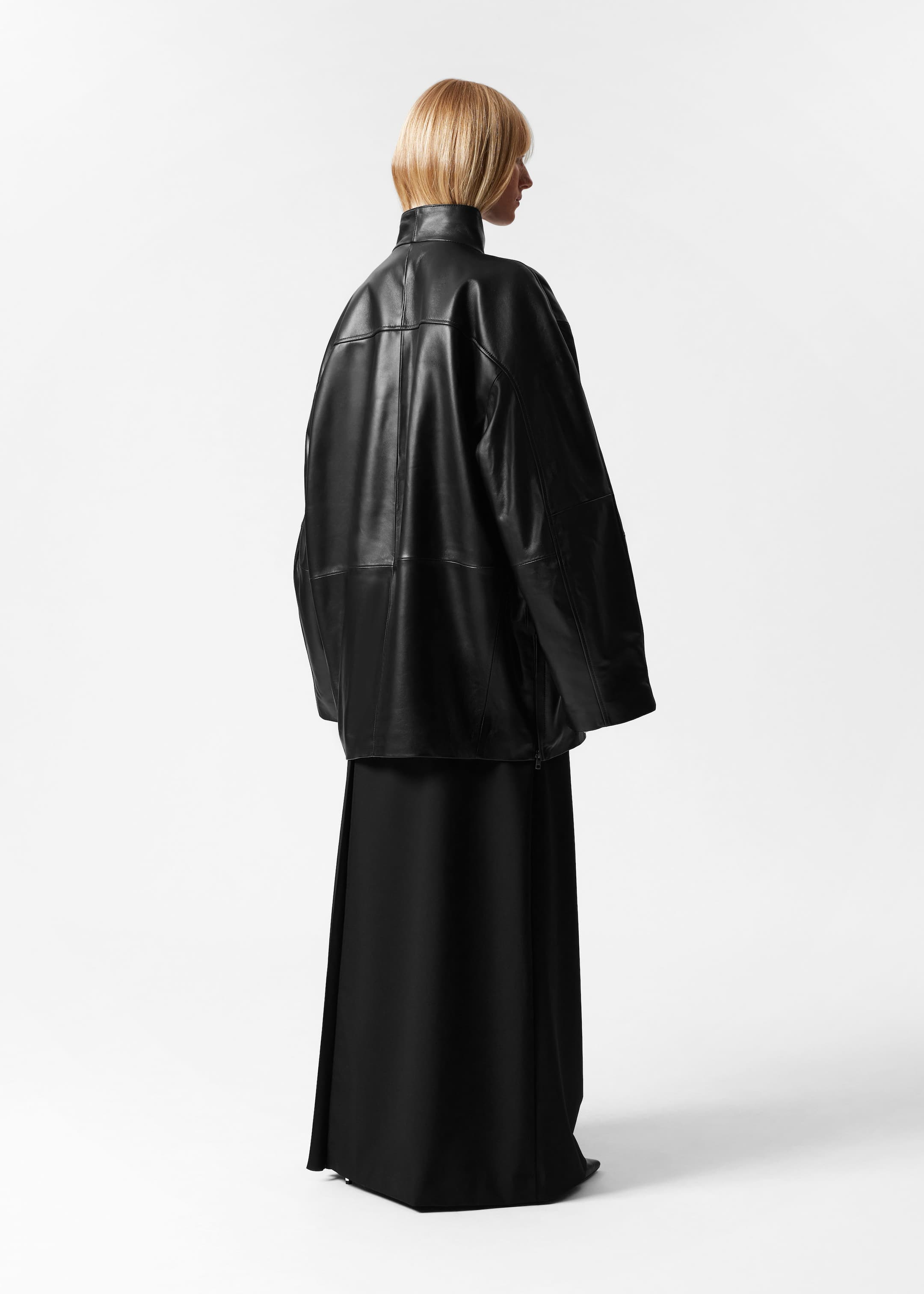 Veste cocon oversize en cuir - Noir - Lookbook