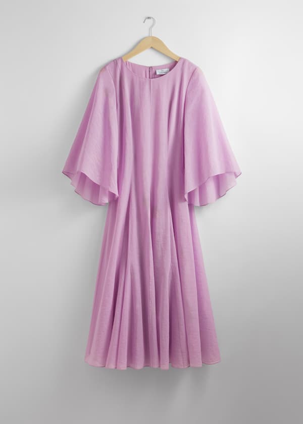 Trumpet-Sleeve Midi Dress