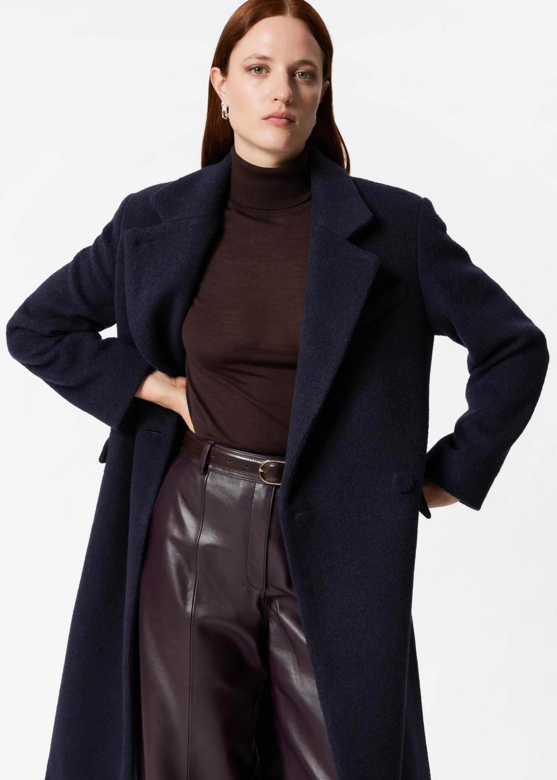 Manteau en laine à double boutonnage - Marron foncé - Lookbook