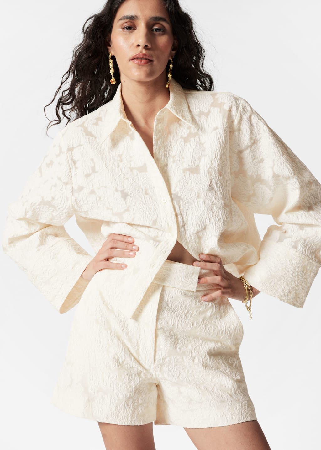 エイチシーエーイー HCAE JACQUARD SHORT KNIT TOP （WHITE x YELLOW） Jacquard_knit_cotton_crew_knit