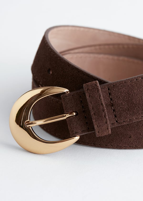 Crescent-Buckle Leather Belt