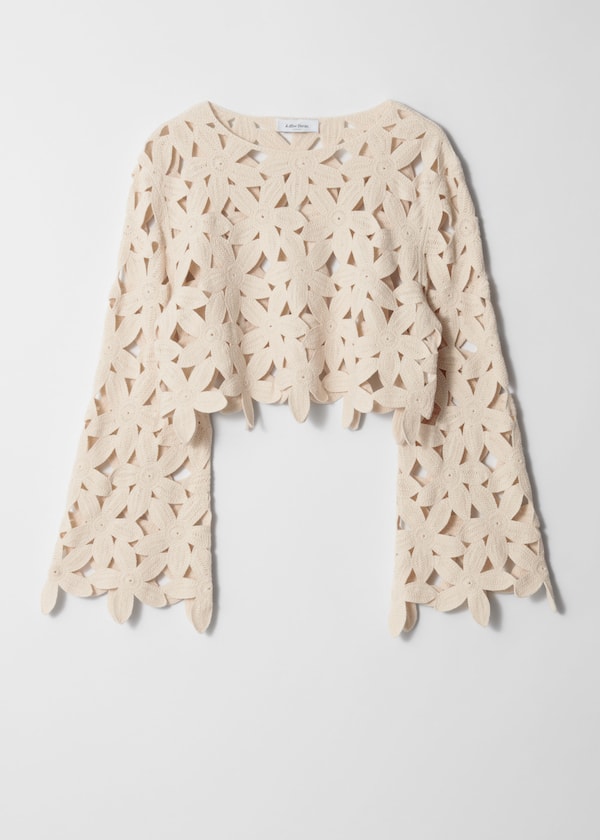 Cropped Long-Sleeve Crochet Top
