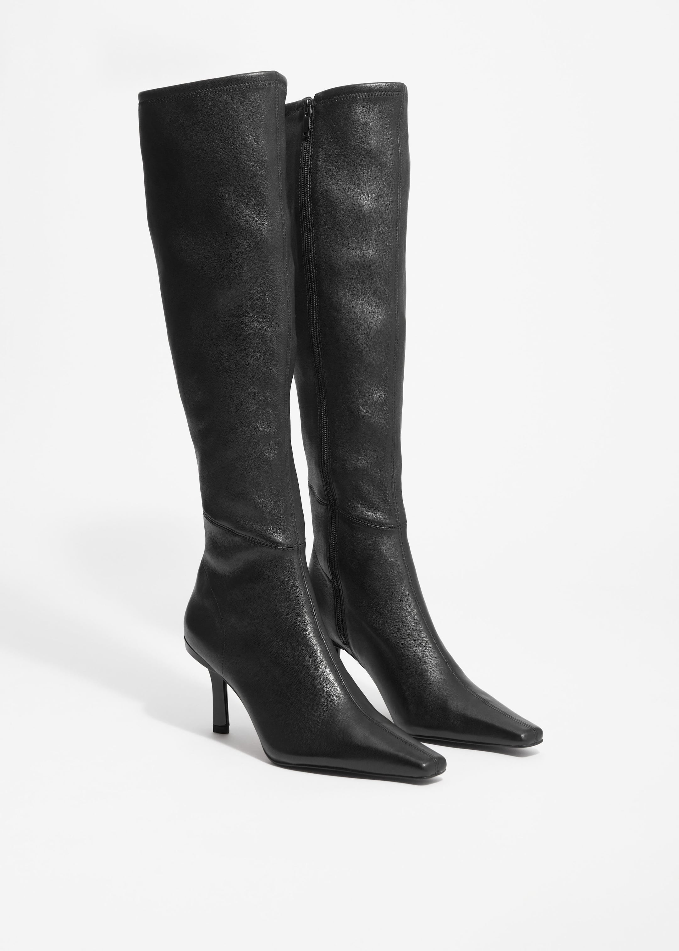 Bottes hauteur genou en cuir extensible - Noir - Still Life