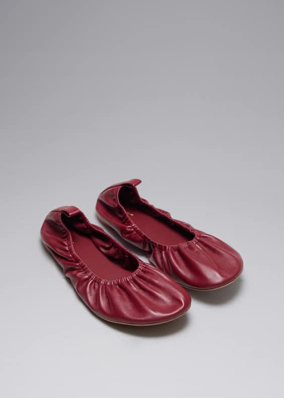 Ruched Leather Ballet Flats