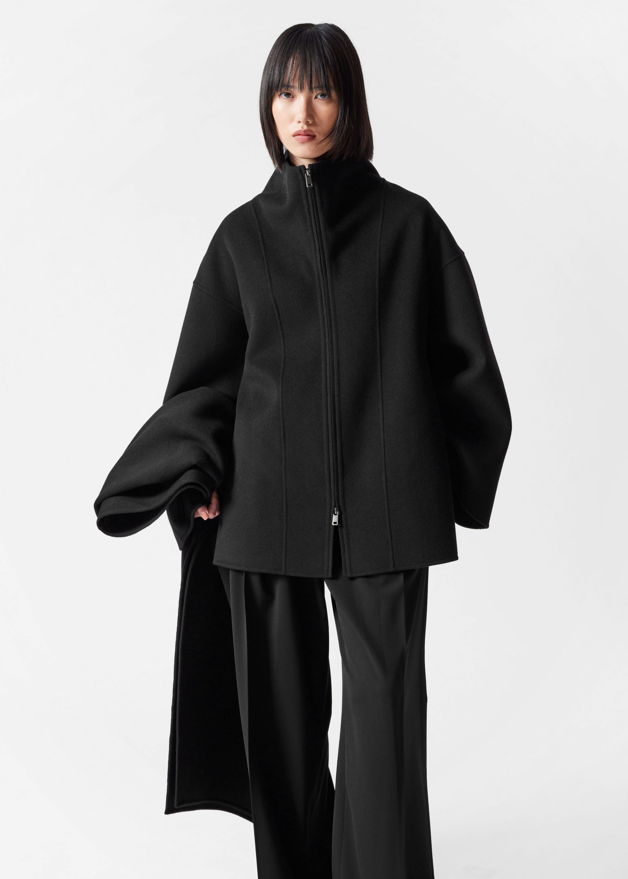 Asymmetric Wool Cape - Black - Lookbook