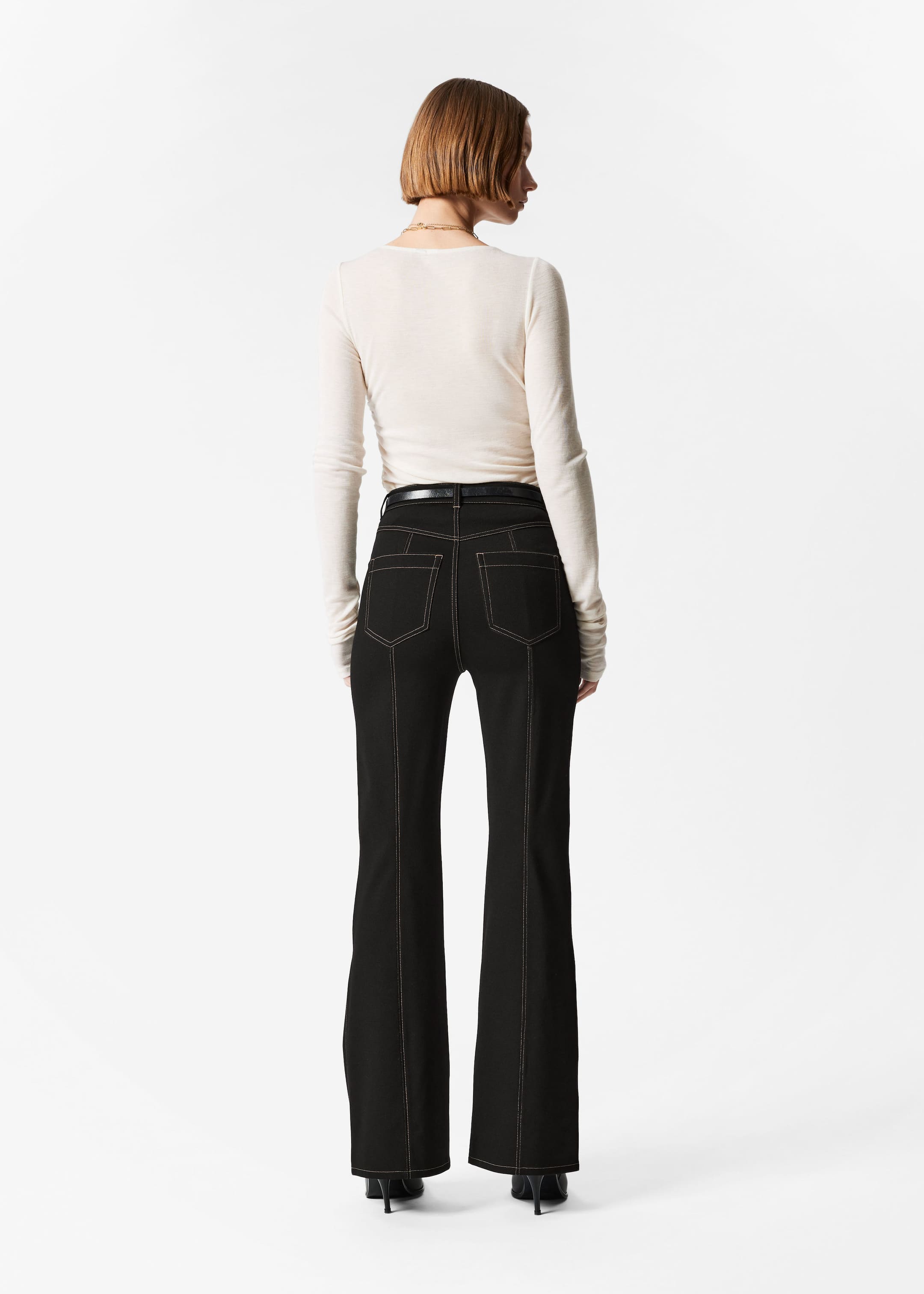 Flared Topstitched Trousers - Black - Lookbook