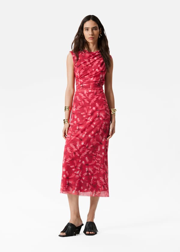 Draped Sleeveless Midi Dress