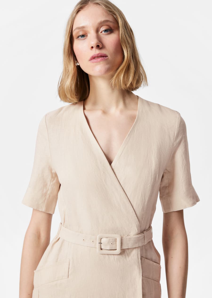 Belted Linen Mini Dress