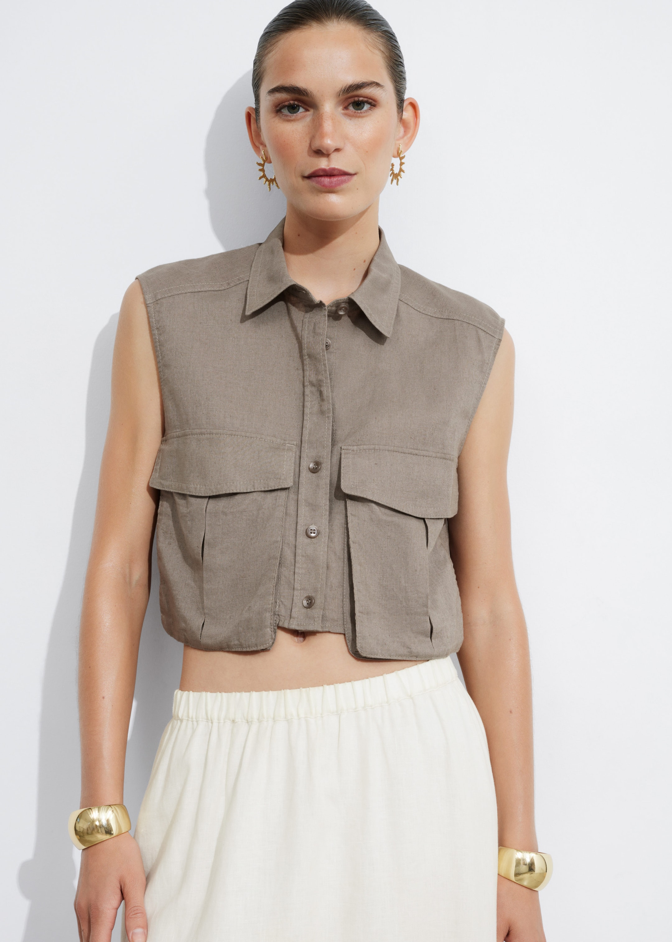 Cropped Patch-Pocket Top - Mole - Lookbook