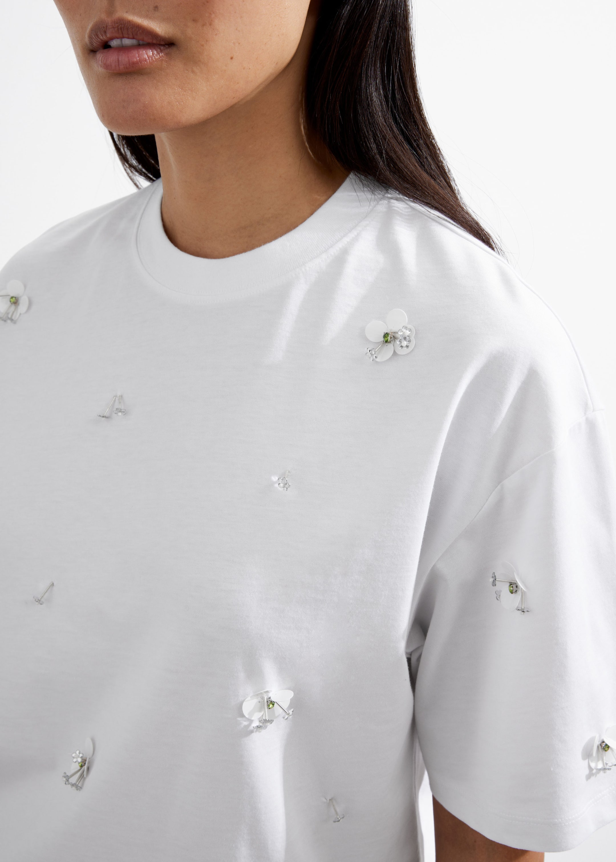 Floral-Appliqué T-Shirt - Grey Melange - Lookbook