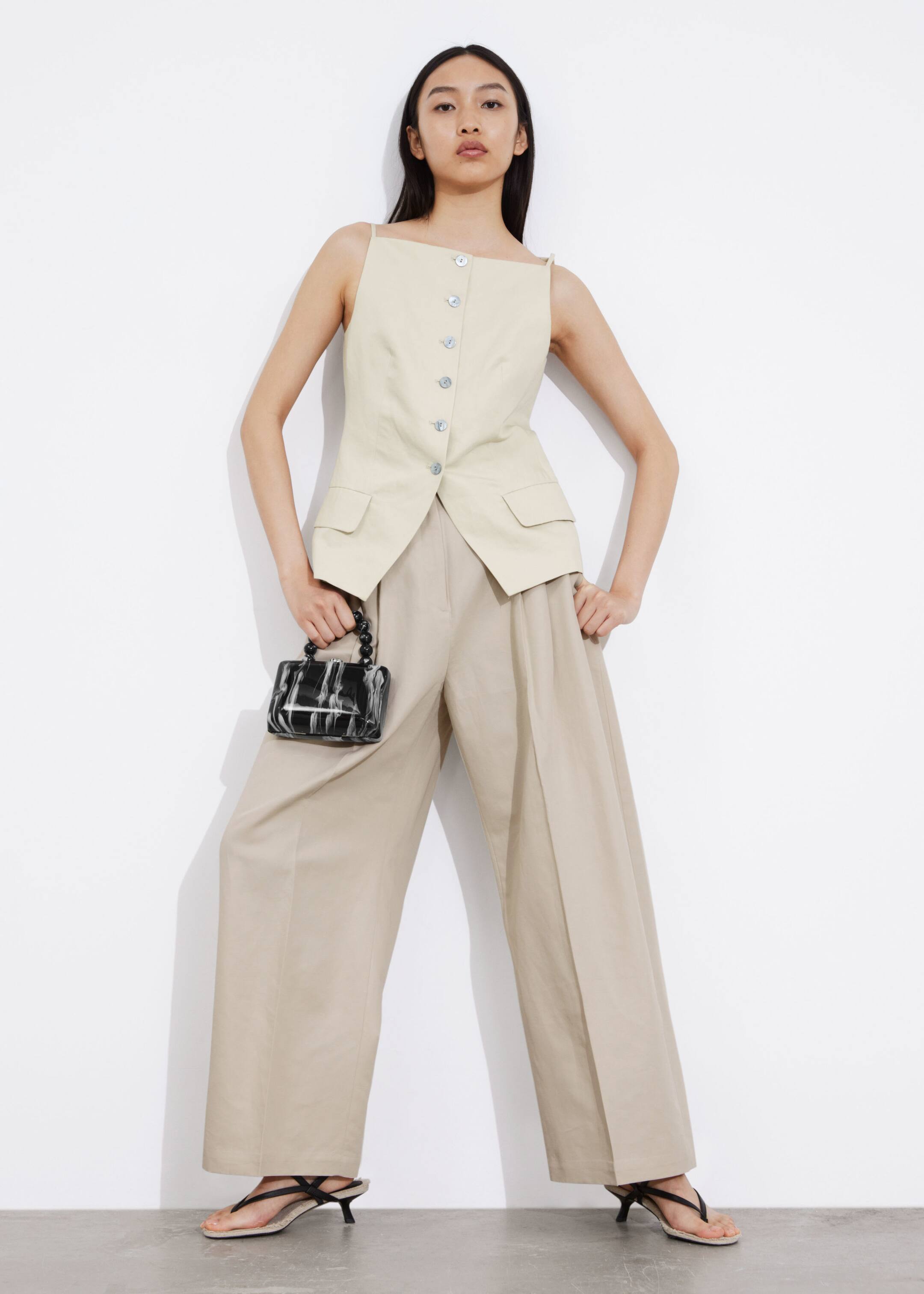 Wide Tailored Trousers - Mole - Lookbook