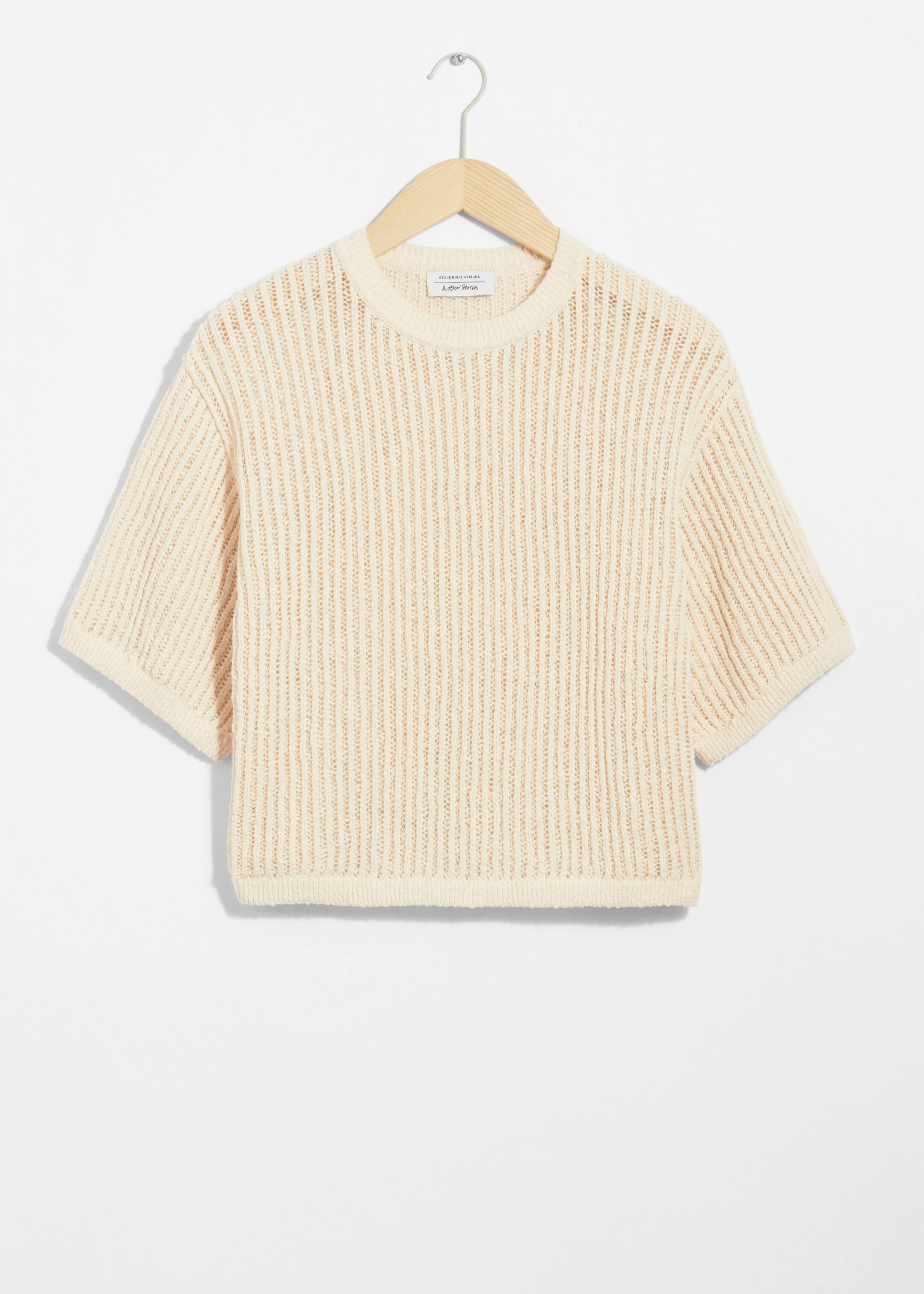 Sheer Rib-Knit T-Shirt - Cream - Still Life