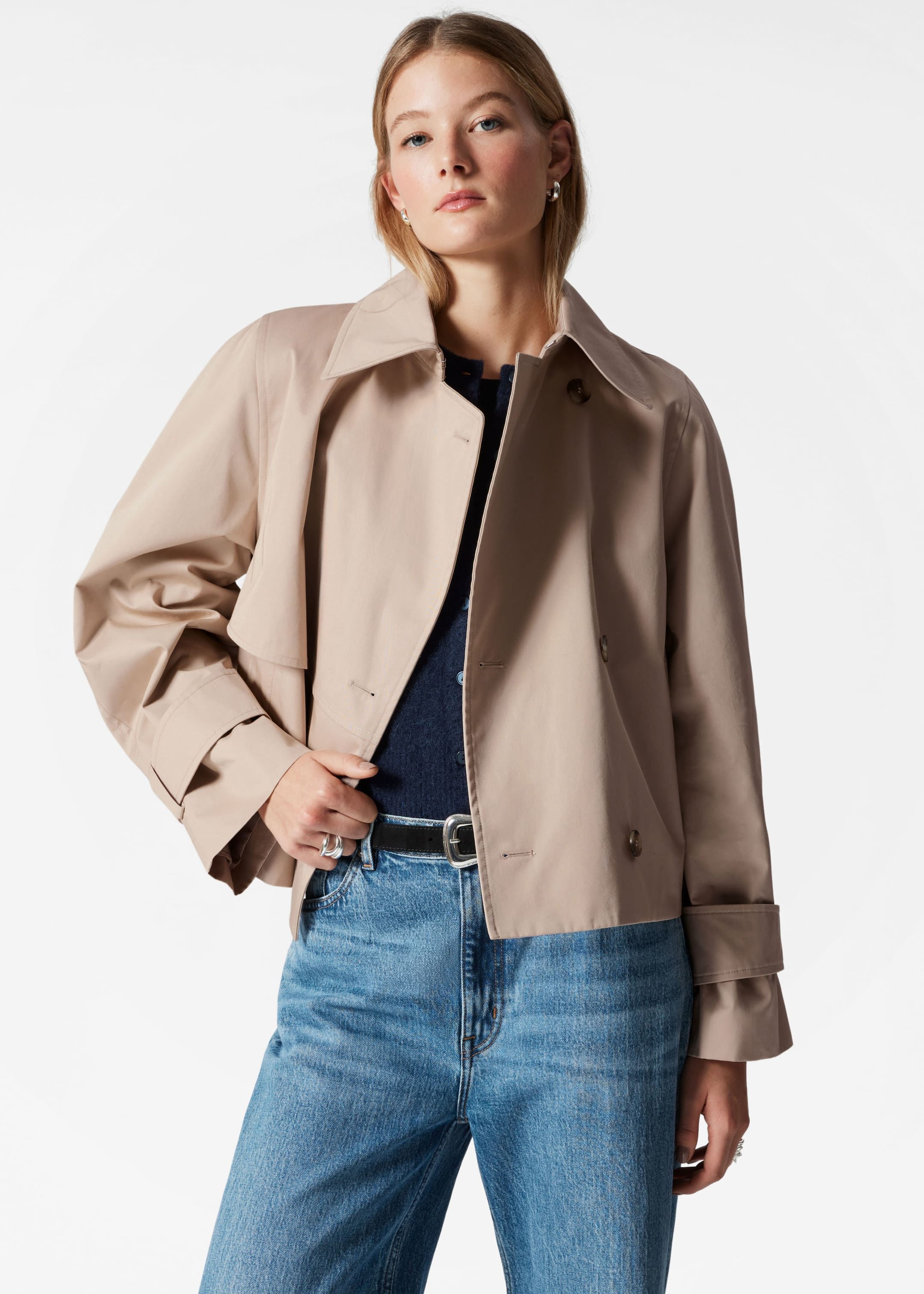 Short Trench Coat Jacket - Beige - Lookbook