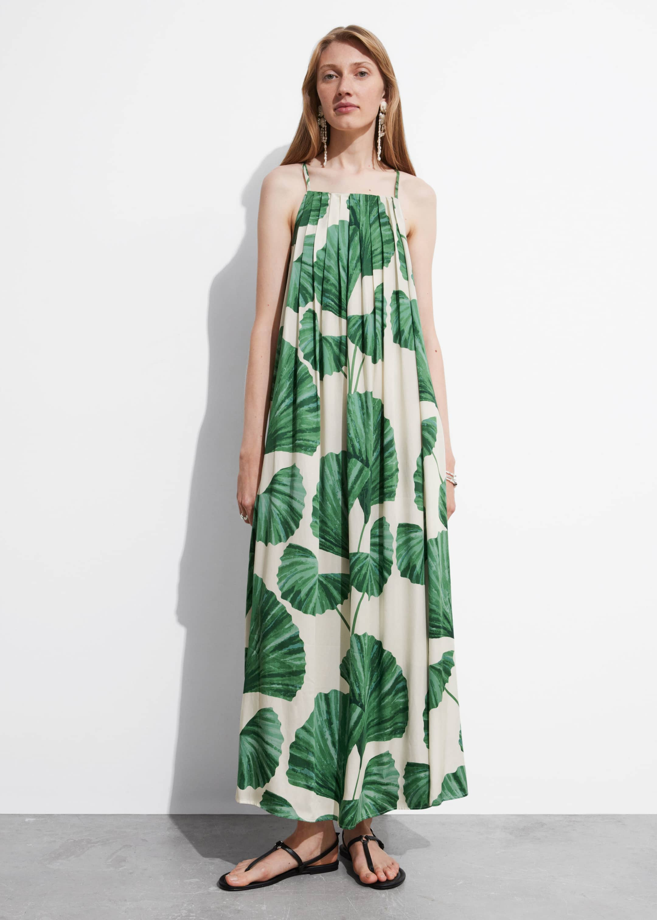 Image of Pleated Halterneck Maxi Dress