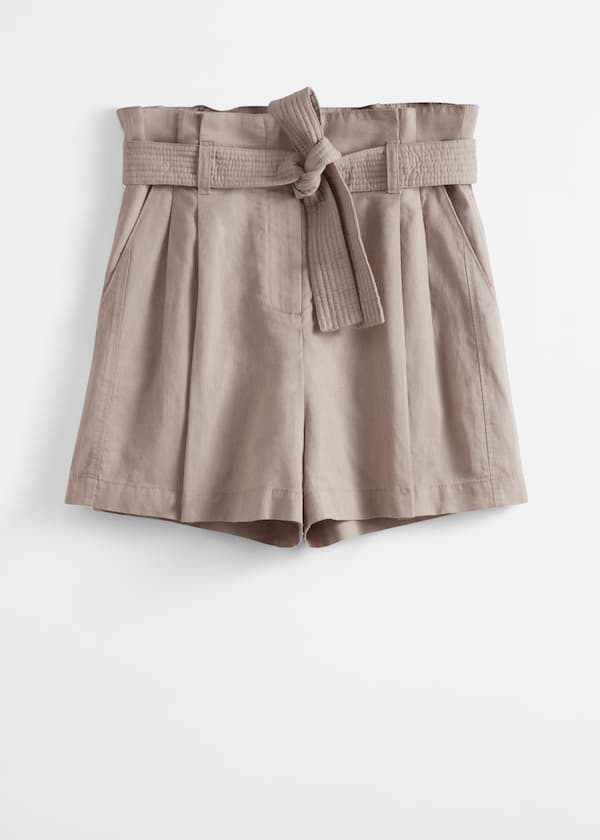 Linen-Blend Paperbag Shorts