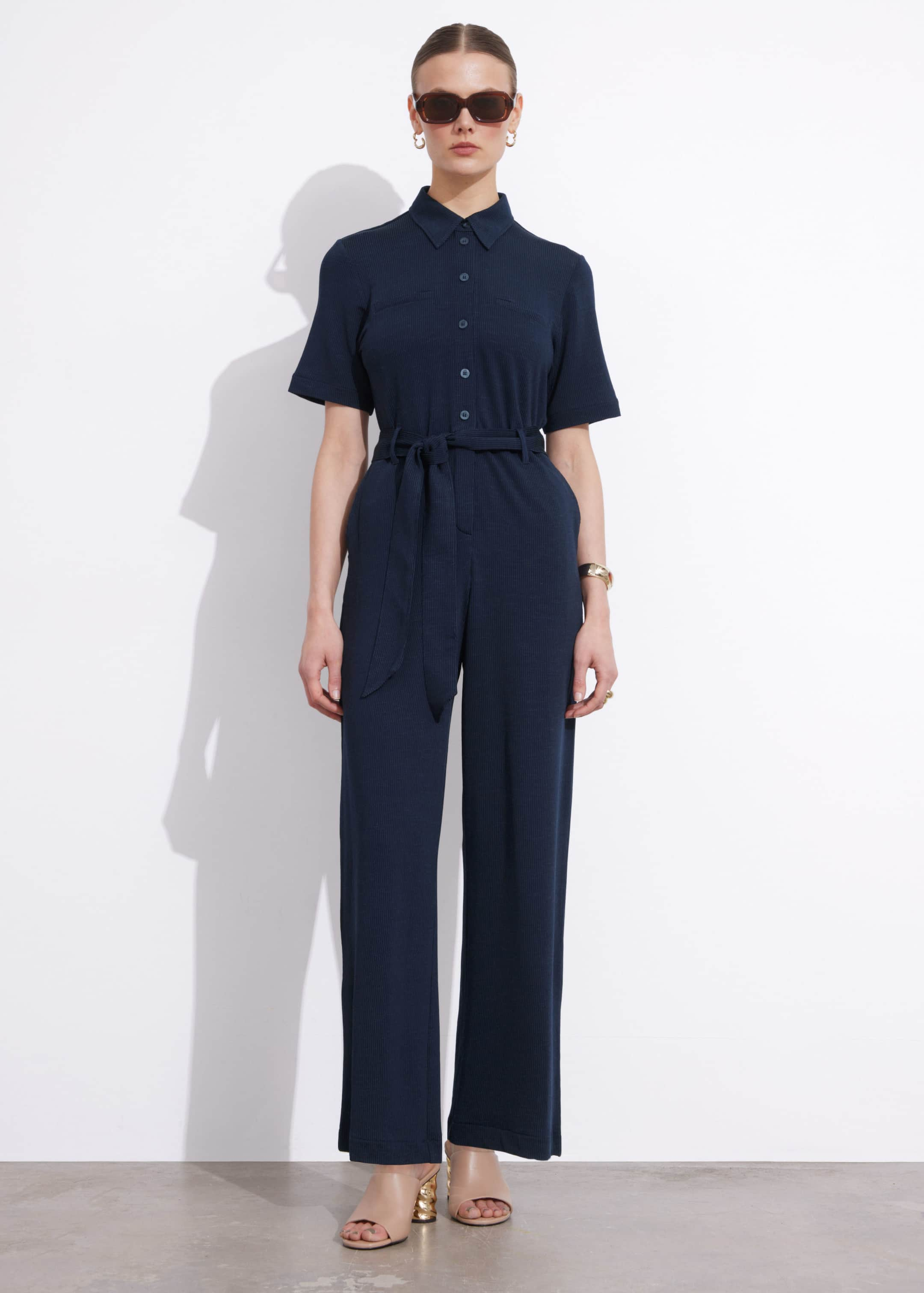 Image of Belted Short Sleeve Jumpsuit