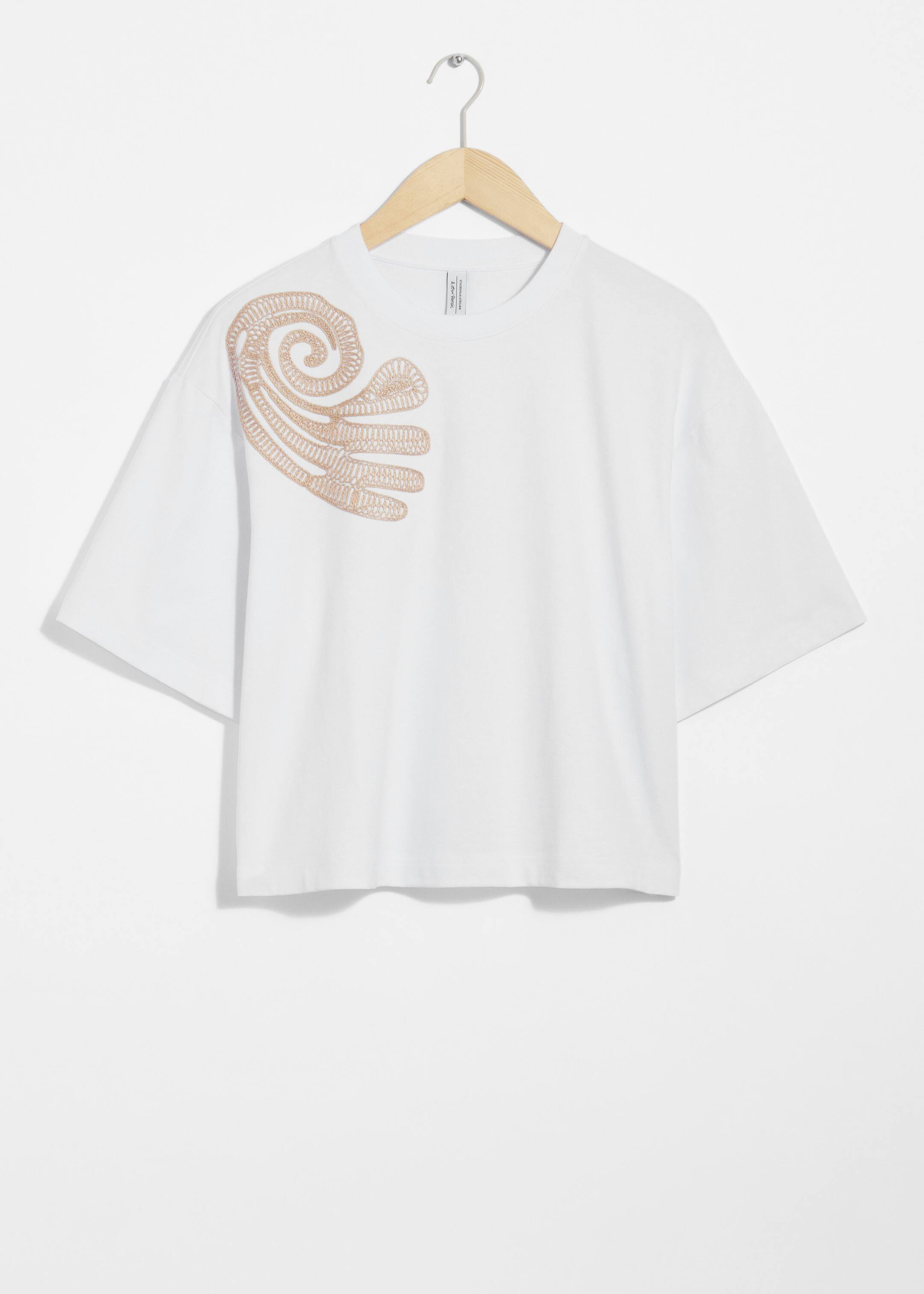 Embroidered Boxy T-Shirt - White - Still Life