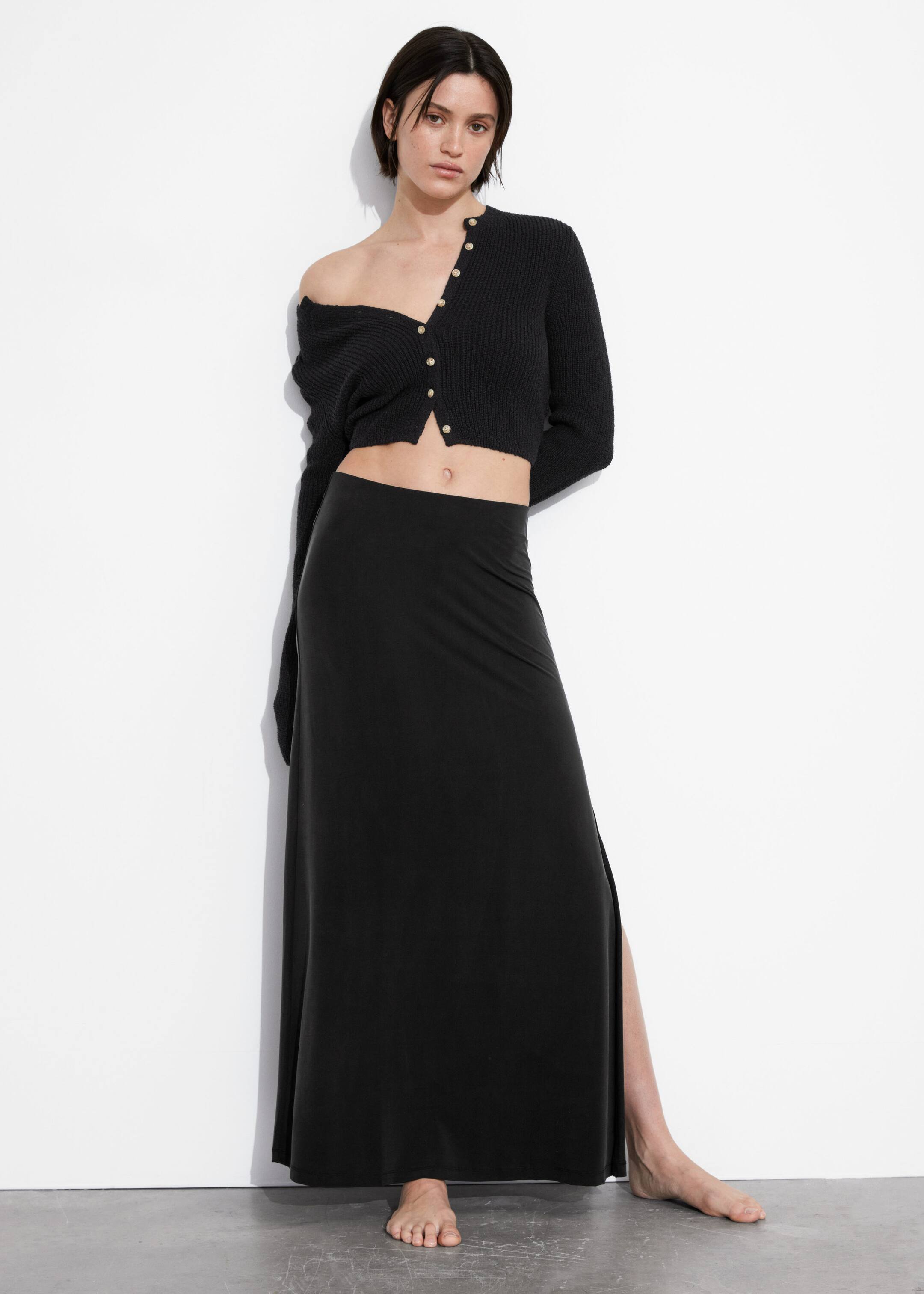 Image of Side-Slit Midi Skirt