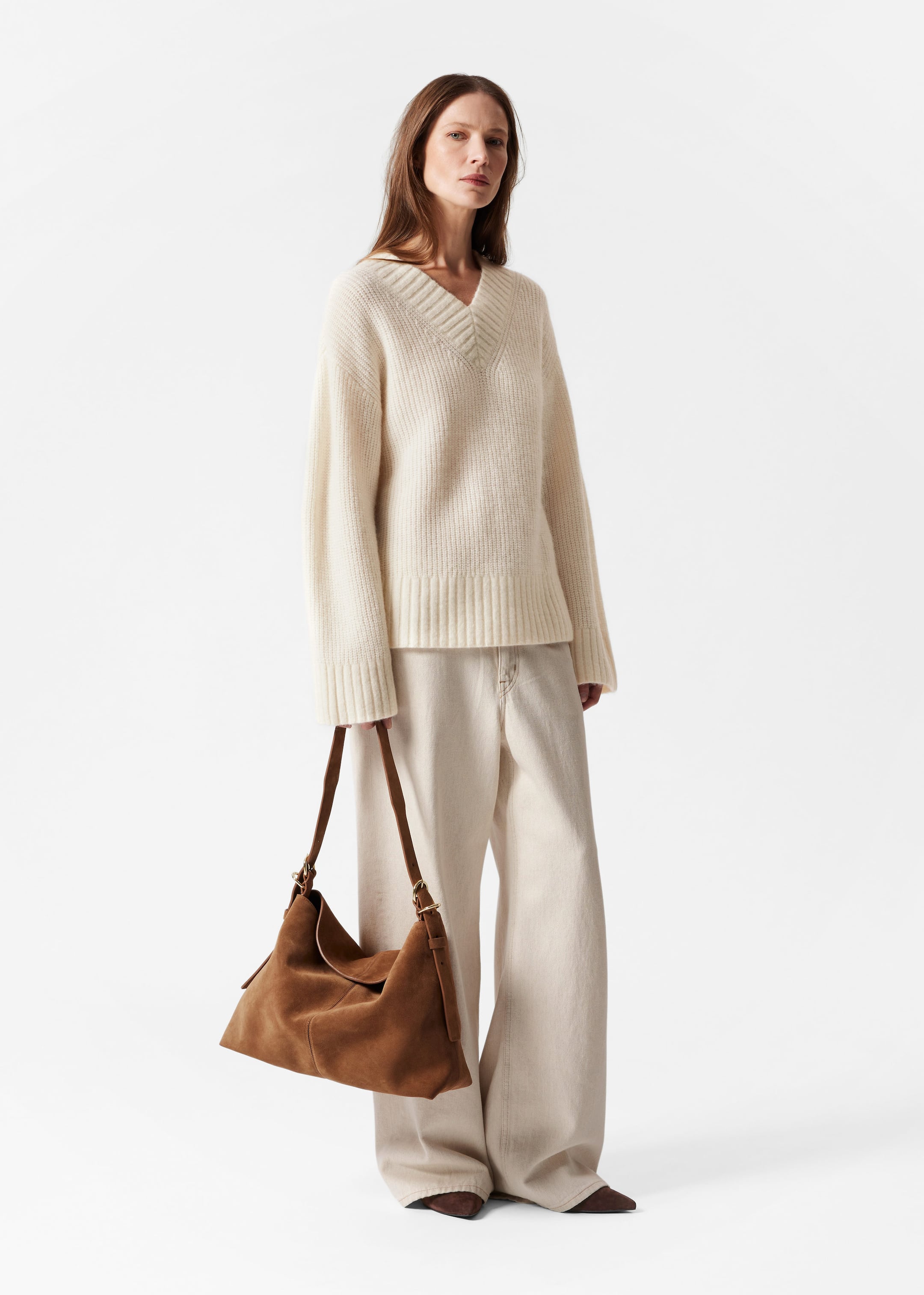 Pull en maille duveteuse - Kaki - Lookbook