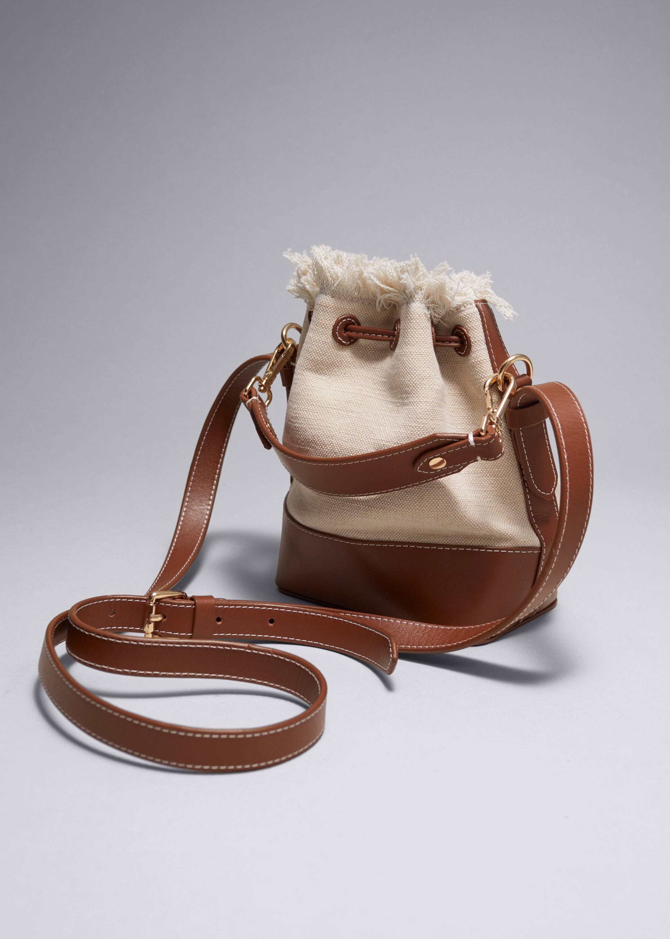 Leather-Trimmed Canvas Bucket Bag - Beige - Still Life