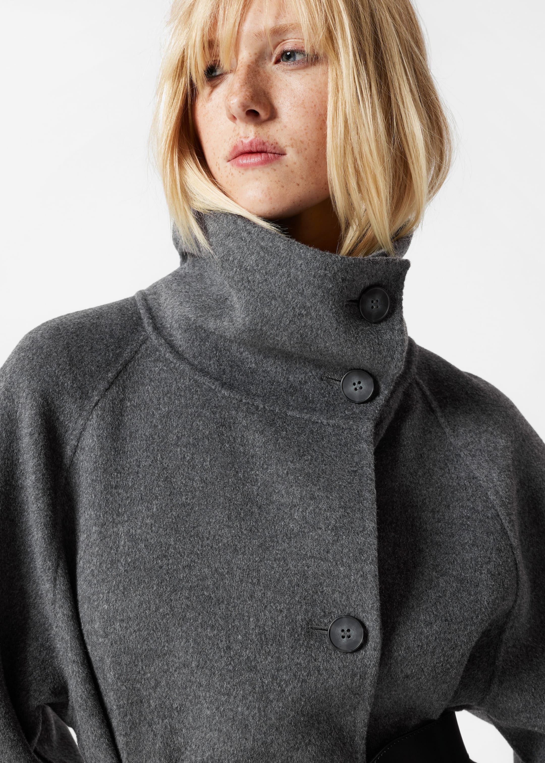 Funnel Collar Wool Coat Grey Melange Other Stories DK