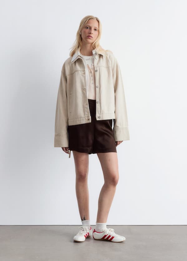 Cropped Tie-Closure Denim Jacket