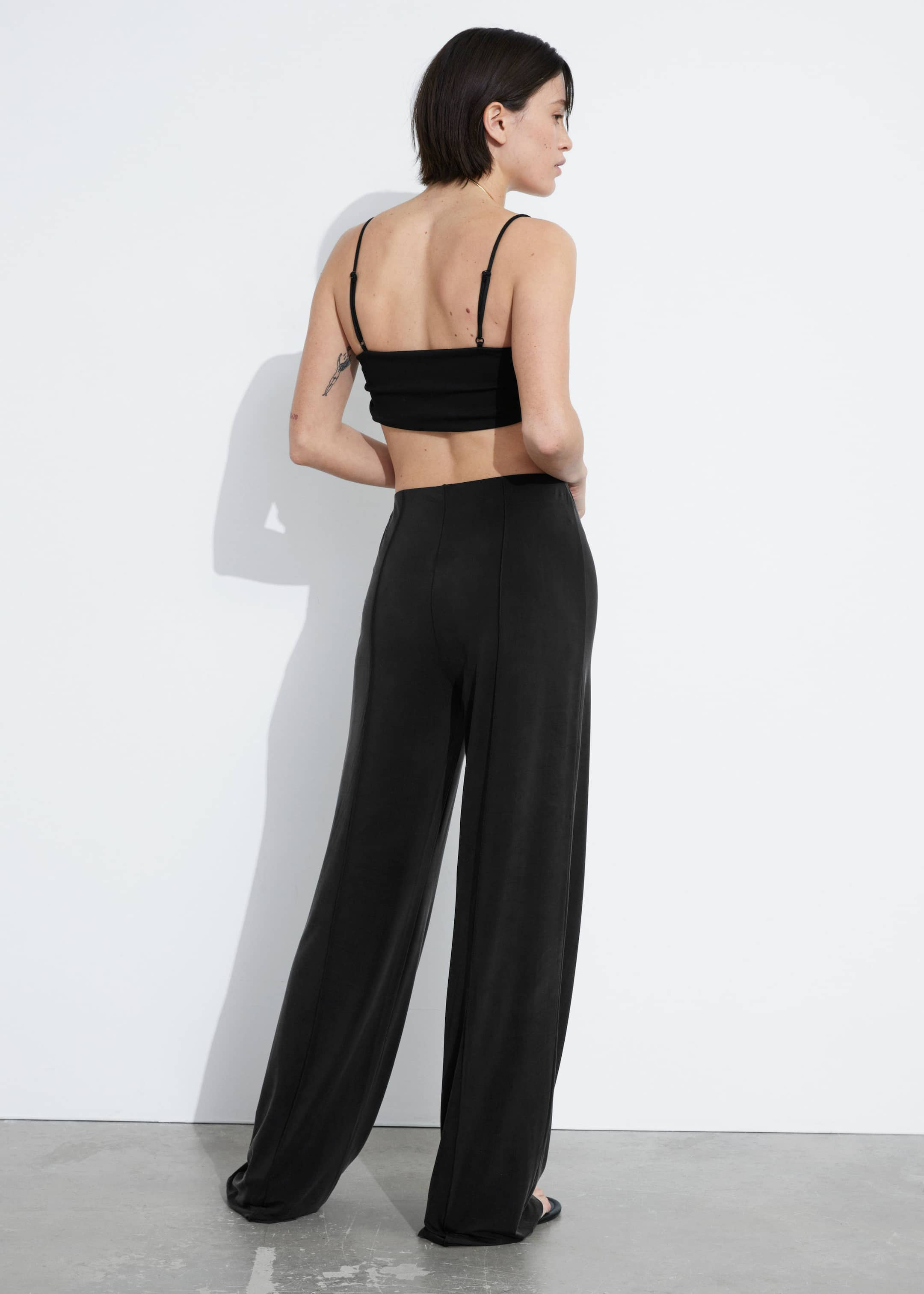 Cupro Pin Tuck Trousers - Black - Lookbook