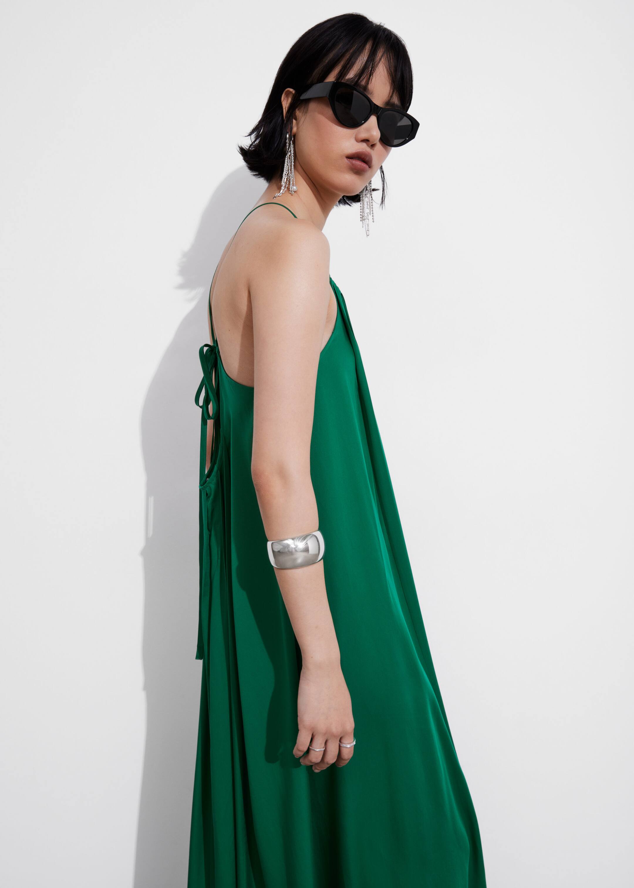 Pleated Halterneck Maxi Dress - Green Florals - Lookbook