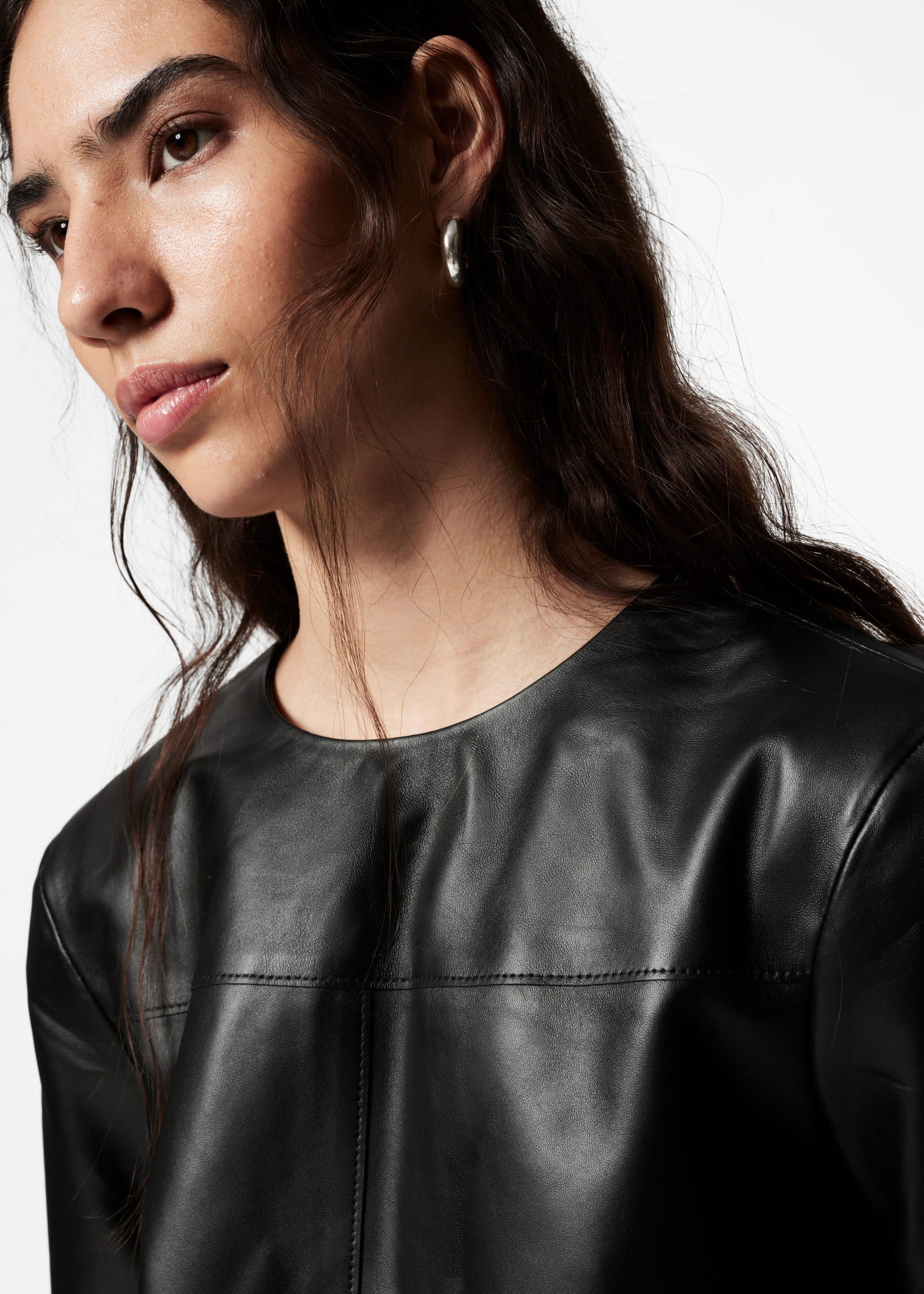 Boxy Leather T-Shirt - Black - Lookbook