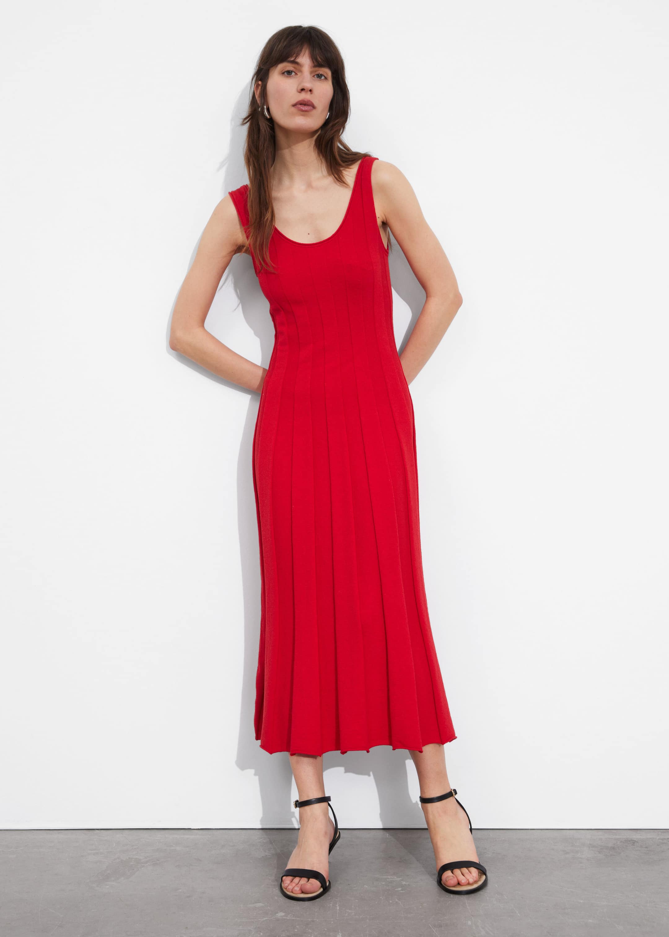 Slim Tank Midi Dress - Red - Lookbook