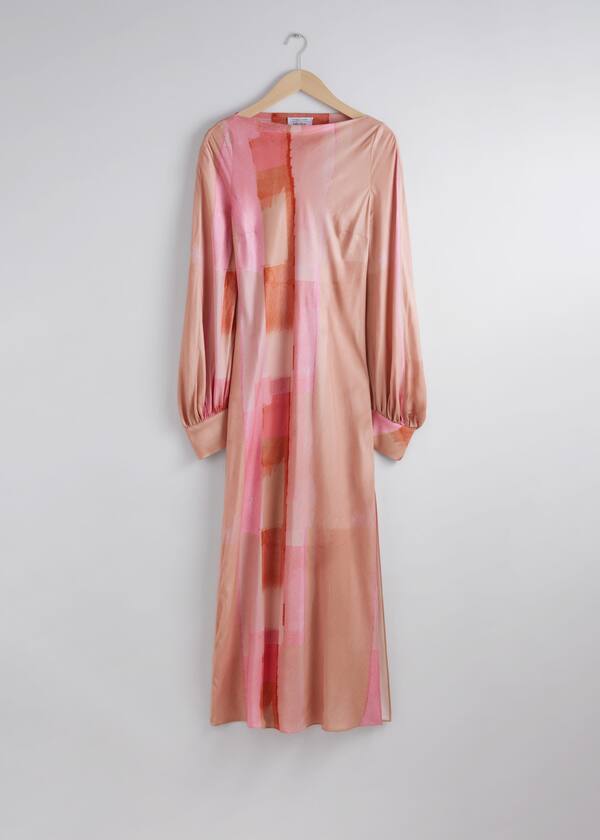 Voluminous-Sleeve Midi Dress