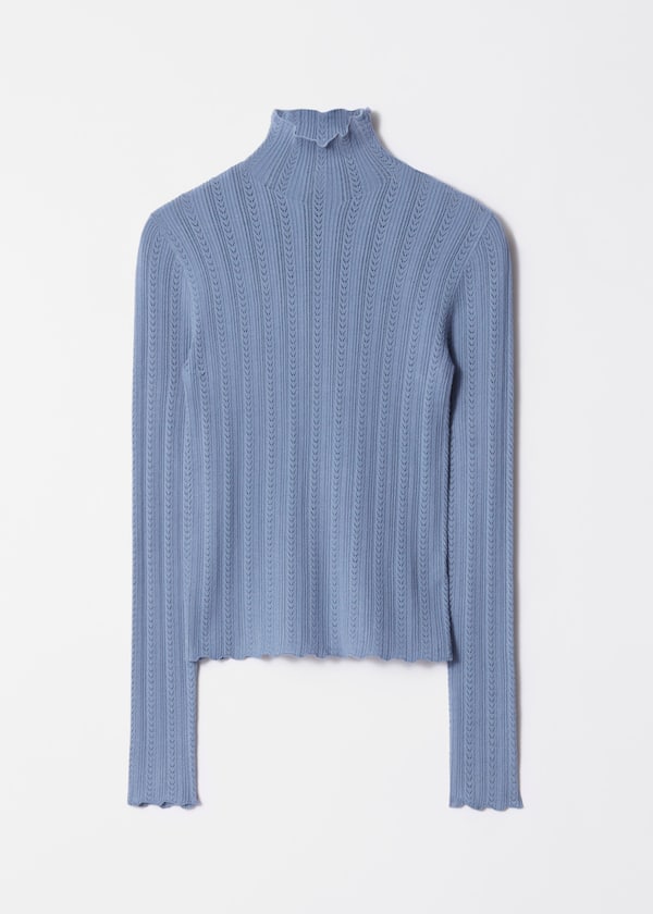 Pointelle-Knit Turtleneck Top