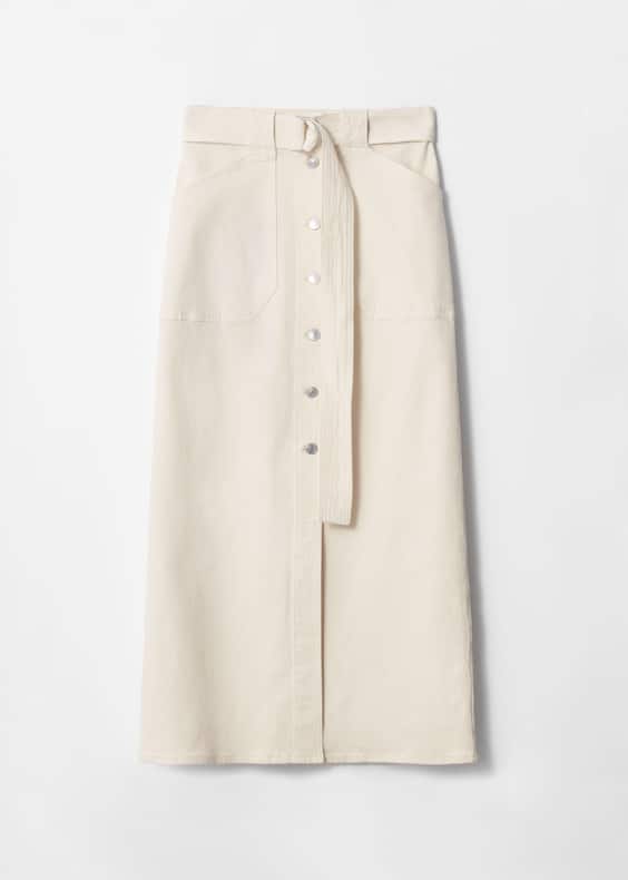 Buttoned Denim Midi Skirt