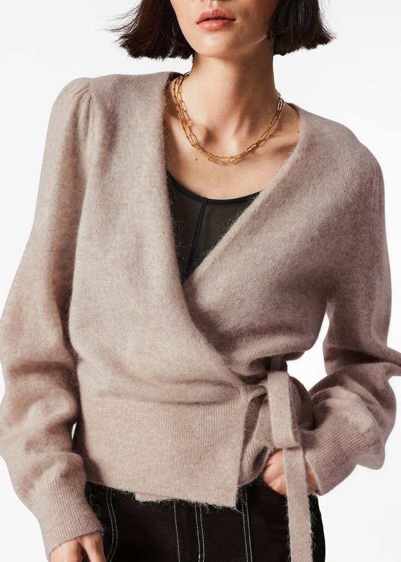 Mohair-Blend Knitted Wrap Cardigan
