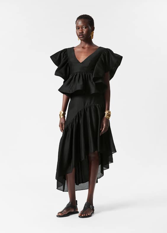 Asymmetric Ruffle Midi Skirt