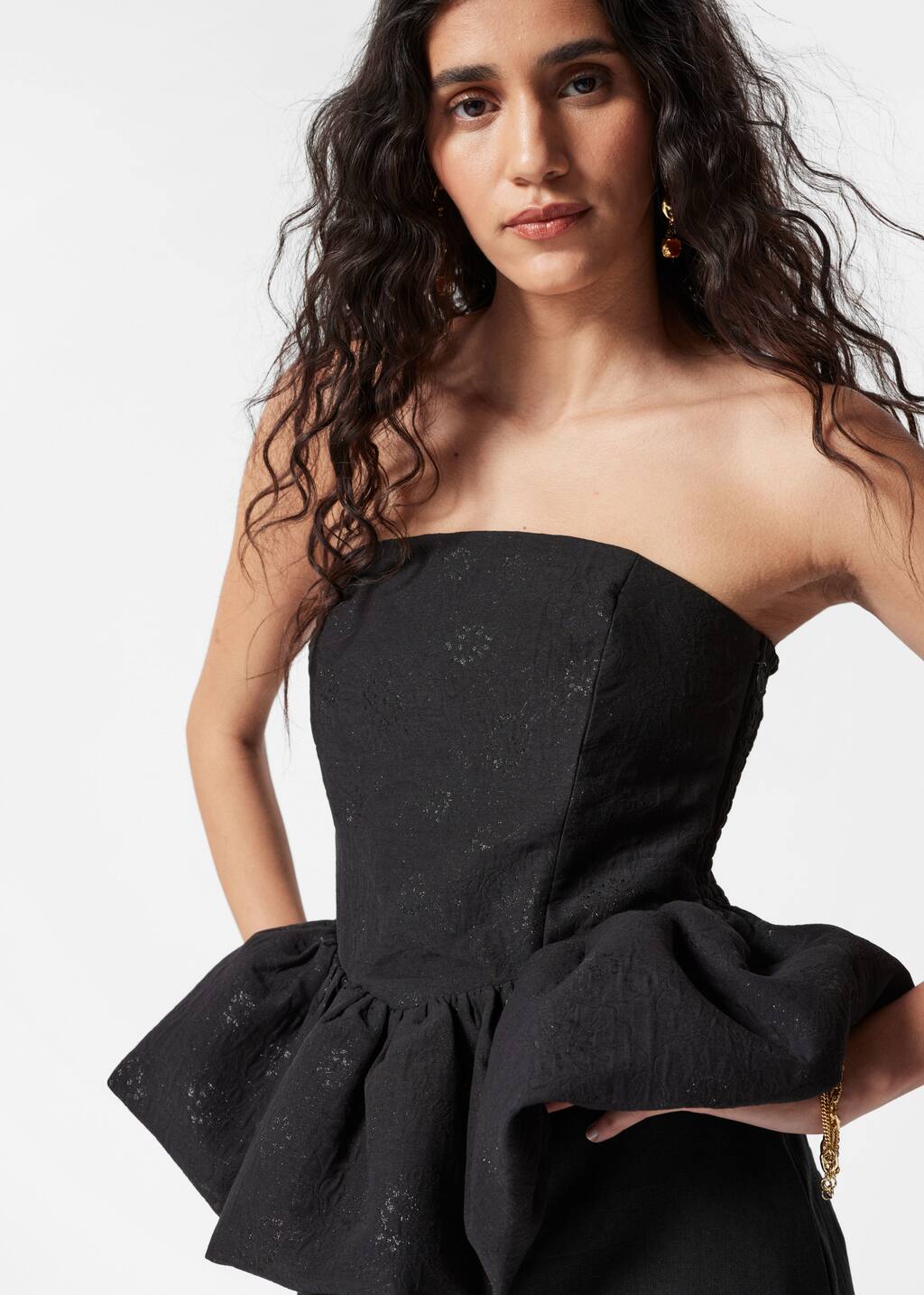 JACQUARD PEPLUM PUFF RIBBON TOPS - メルカリ