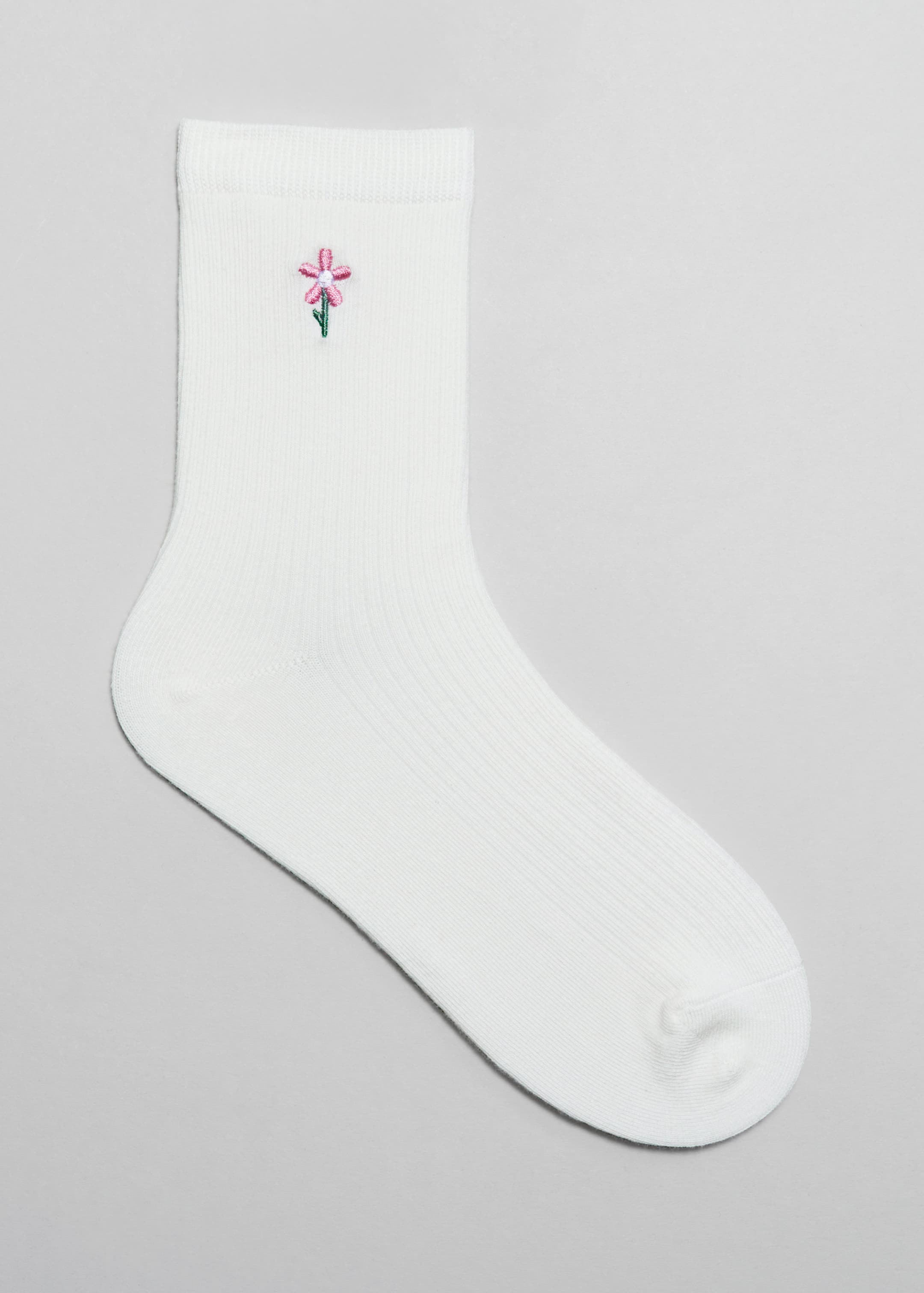 Embroidered Ankle Socks - Pink Flower - Still Life