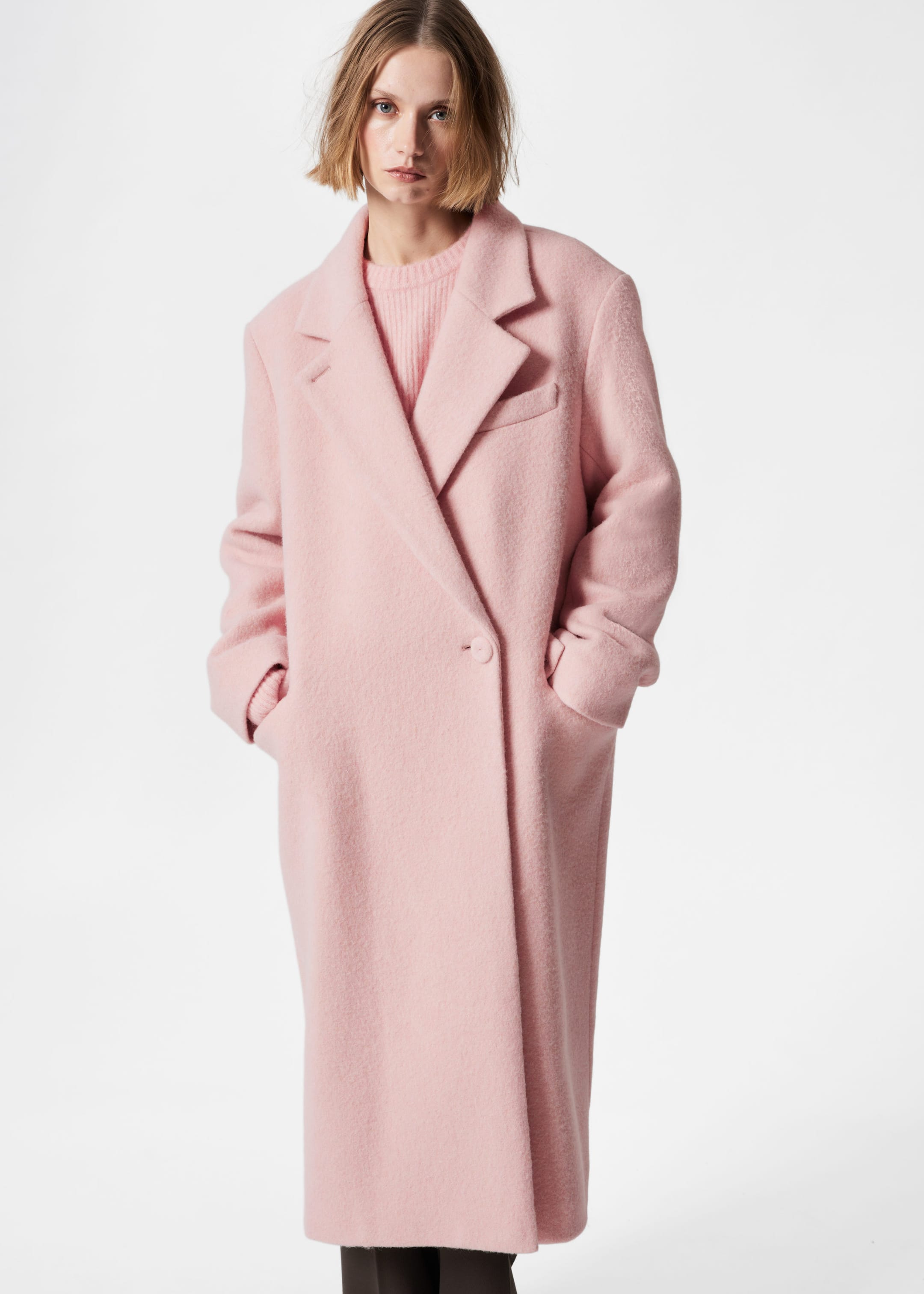 Pink wool trench coat best sale