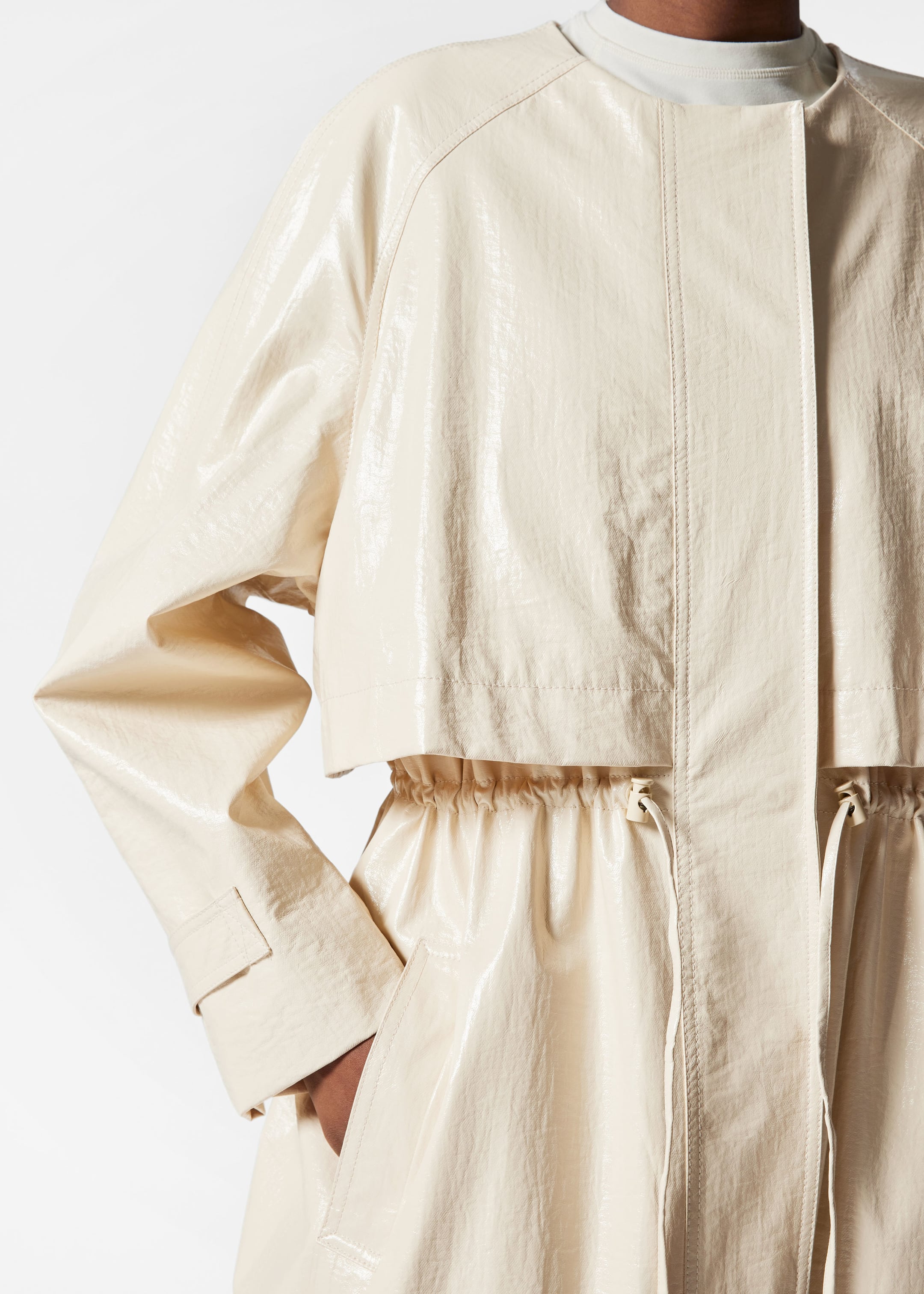 Drawstring Raincoat - Beige - Lookbook