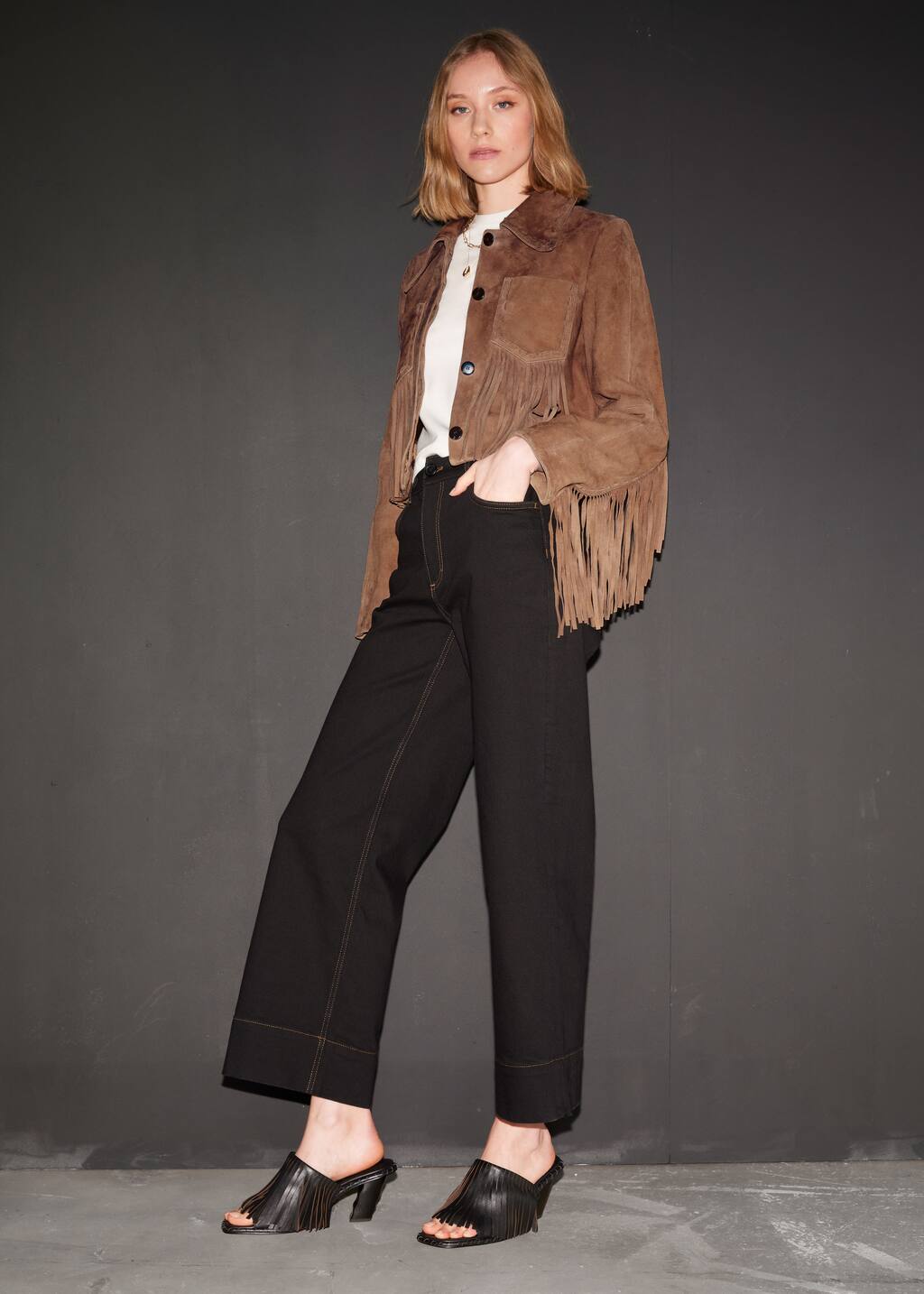 Fringed Leather Mules - Black - Heeled sandals - & Other Stories